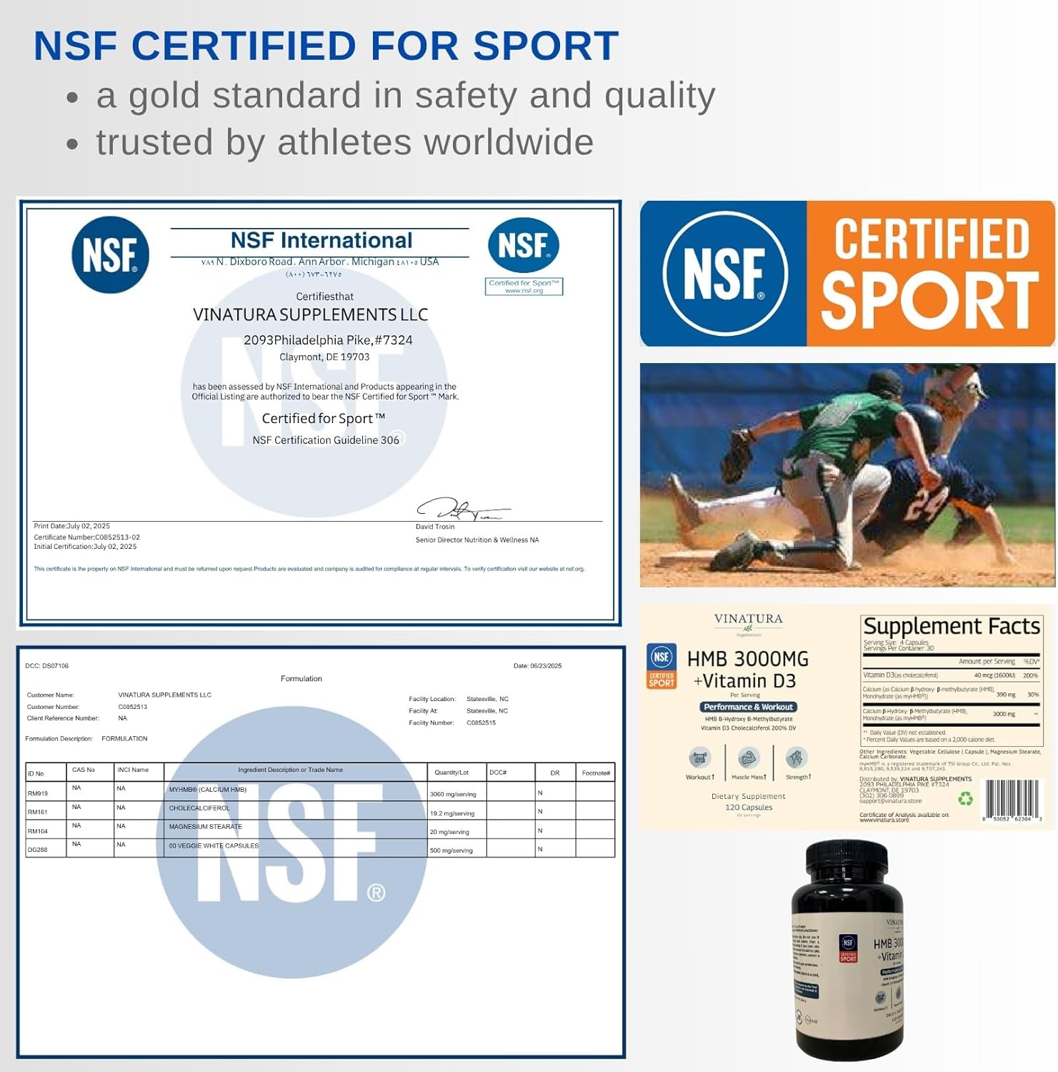 VINATURA HMB 3000mg and Vitamin D3 Supplement Capsules per Serving *USA Made & Tested* Promotes Muscle Growth & Recovery - HMB Supplement and Vitamin D3 (1600 IU) - 120 Capsules 30 Servings - Image 8