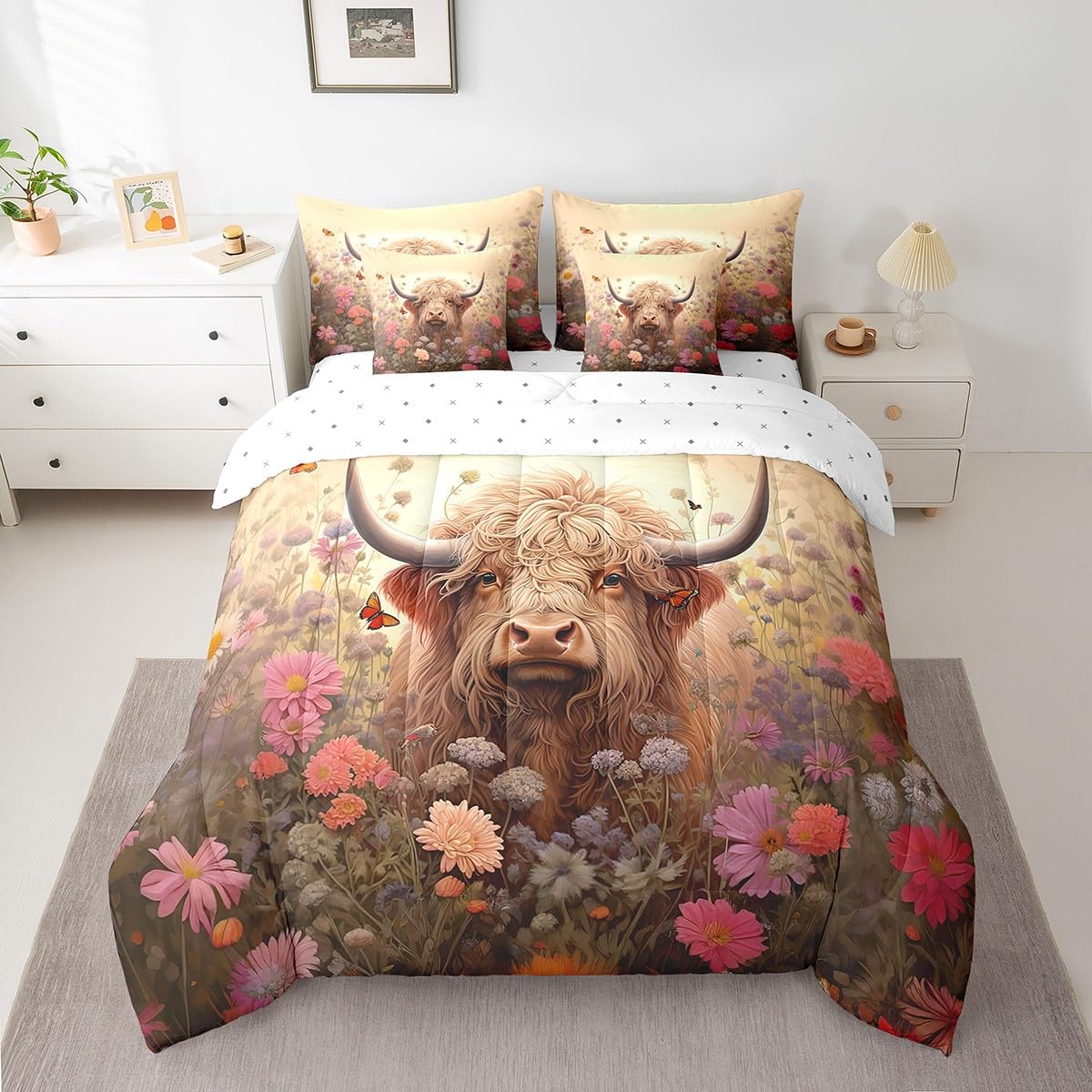 Juego de edredón de vaca floral King de 7 piezas para solucionar el frío en invierno