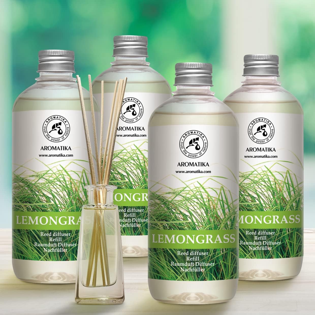 Lemongrass Diffuser Refill 68 Fl Oz (4x17Fl Oz) - Fresh & Long Lasting Fragrance - Refill Bottle with Natural Essential Lemongrass Oil - Best for Aromatherapy - Reed Diffuser Oil Refill for Home