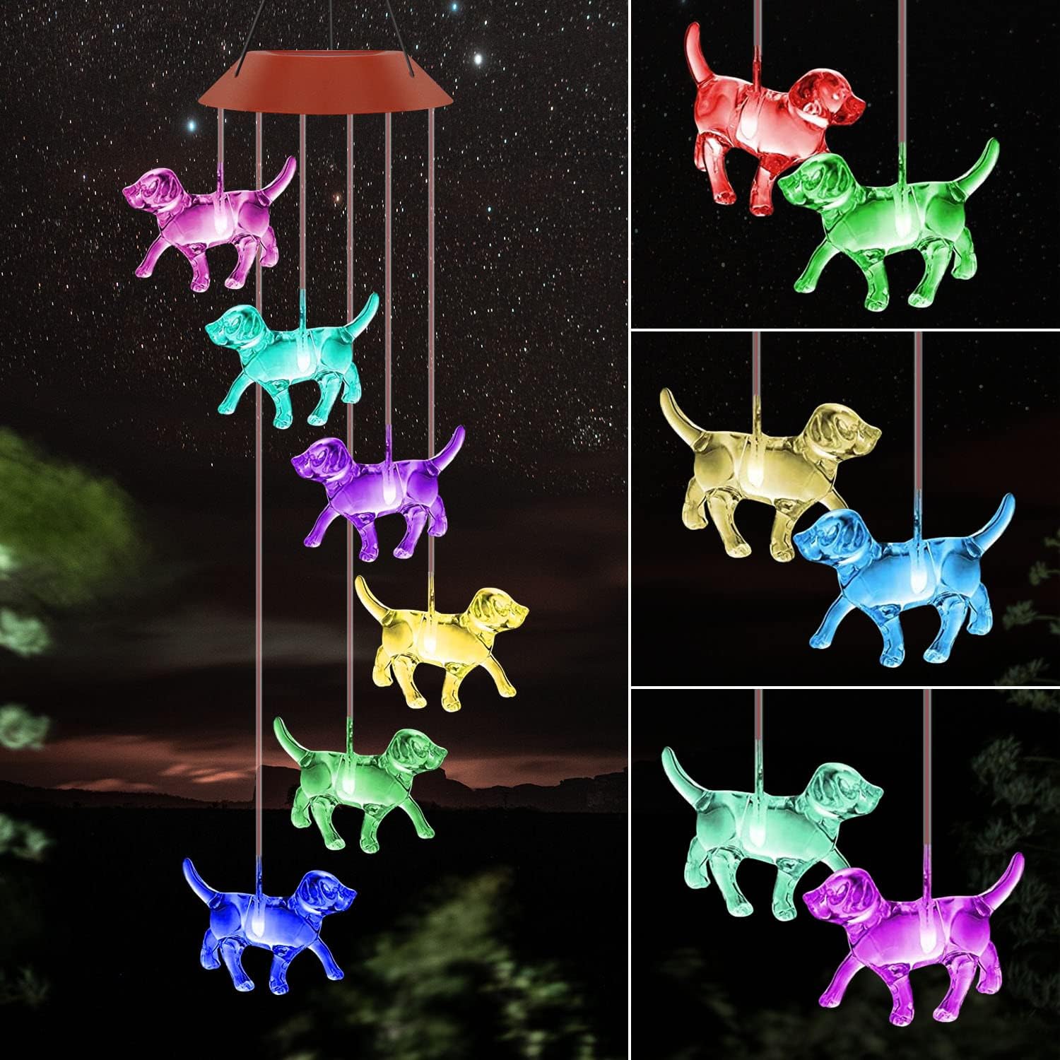 Solar Wind Chimes for Outside,37 Inch Memorial Wind Chimes Gifts for Mom Grandma, 6 LED Tubes Color Changing Waterproof Windchimes Hanging Ornament for Home Outdoor Patio Garden Yard