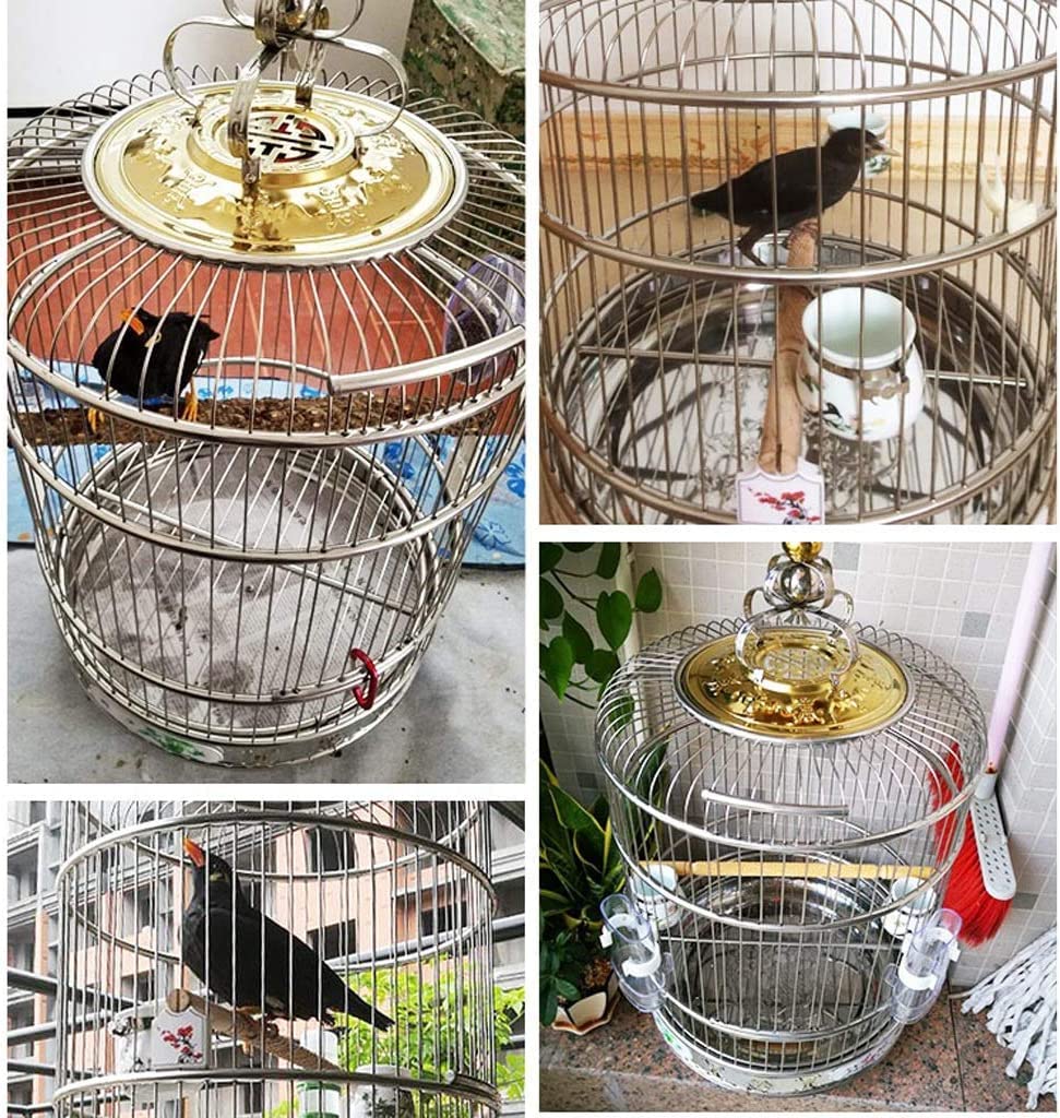 Casa degli uccelli Gabbia per uccelli in acciaio inossidabile, nido per uccelli con design rotondo con incisione, gabbia per uccelli da appendere da viaggio portatile per pappagalli canarini Spazioso