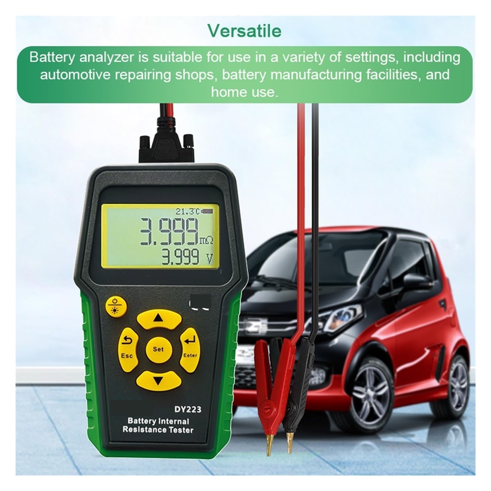Tester per batterie, DY223 Tester professionale per batterie auto | Offre test di tensione, resistenza interna, display digitale chiaro; ideale per batterie di auto, camion e moto.