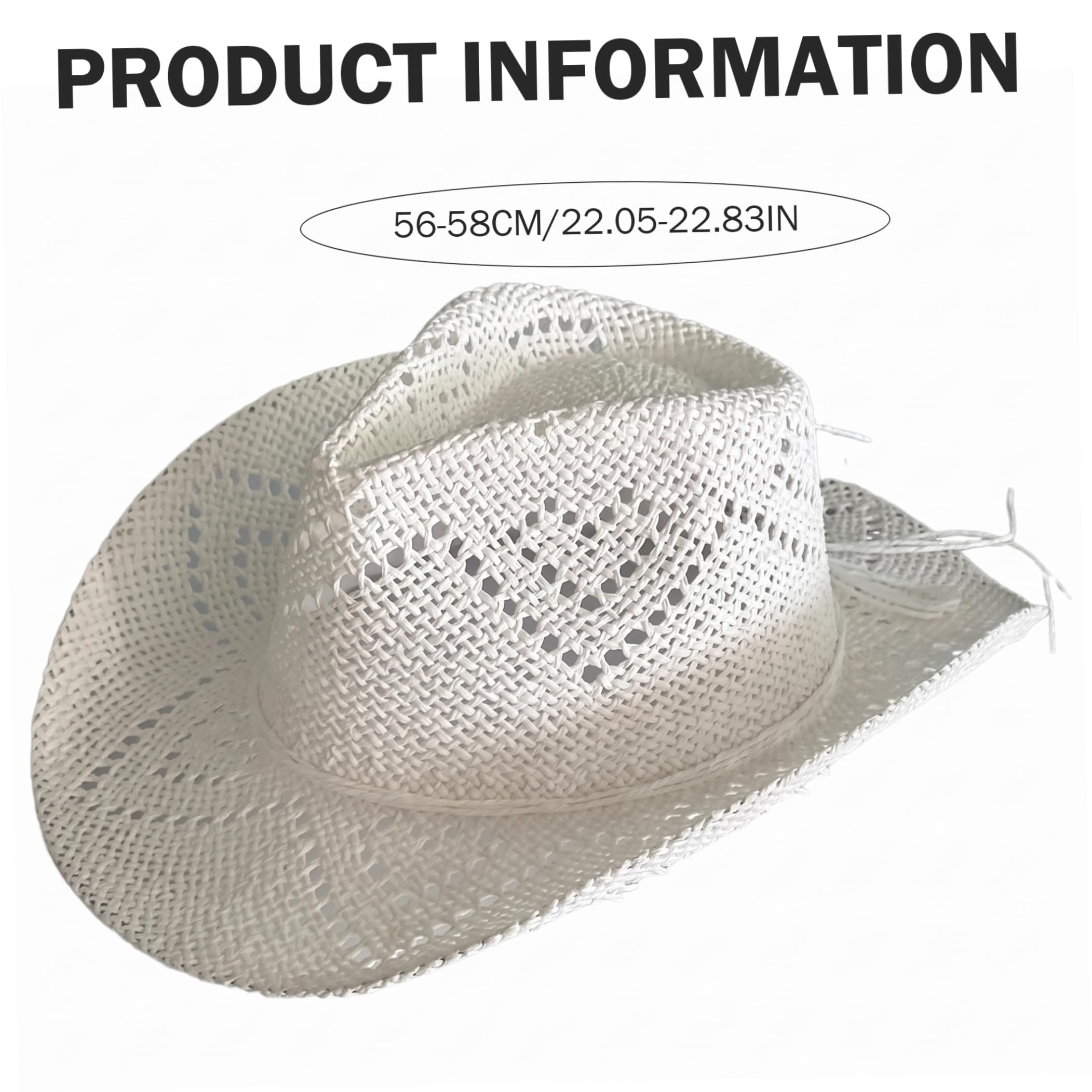 Cappello di Paglia da Cowgirl, Cappello da Spiaggia di Paglia Traspirante, Beige