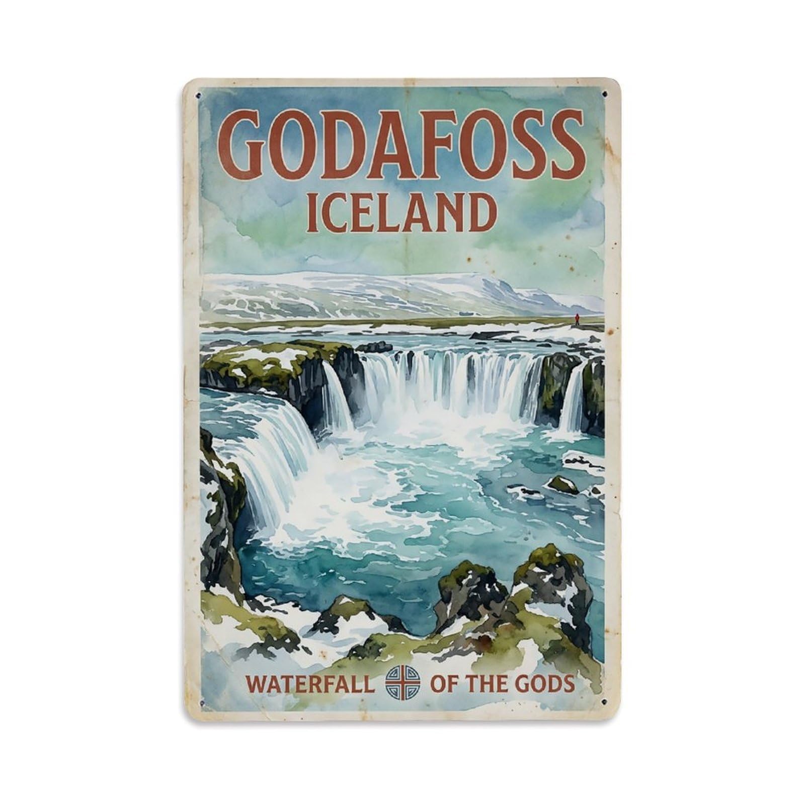 Vintage Travel Godafoss Iceland Gods Metal Tin Sign