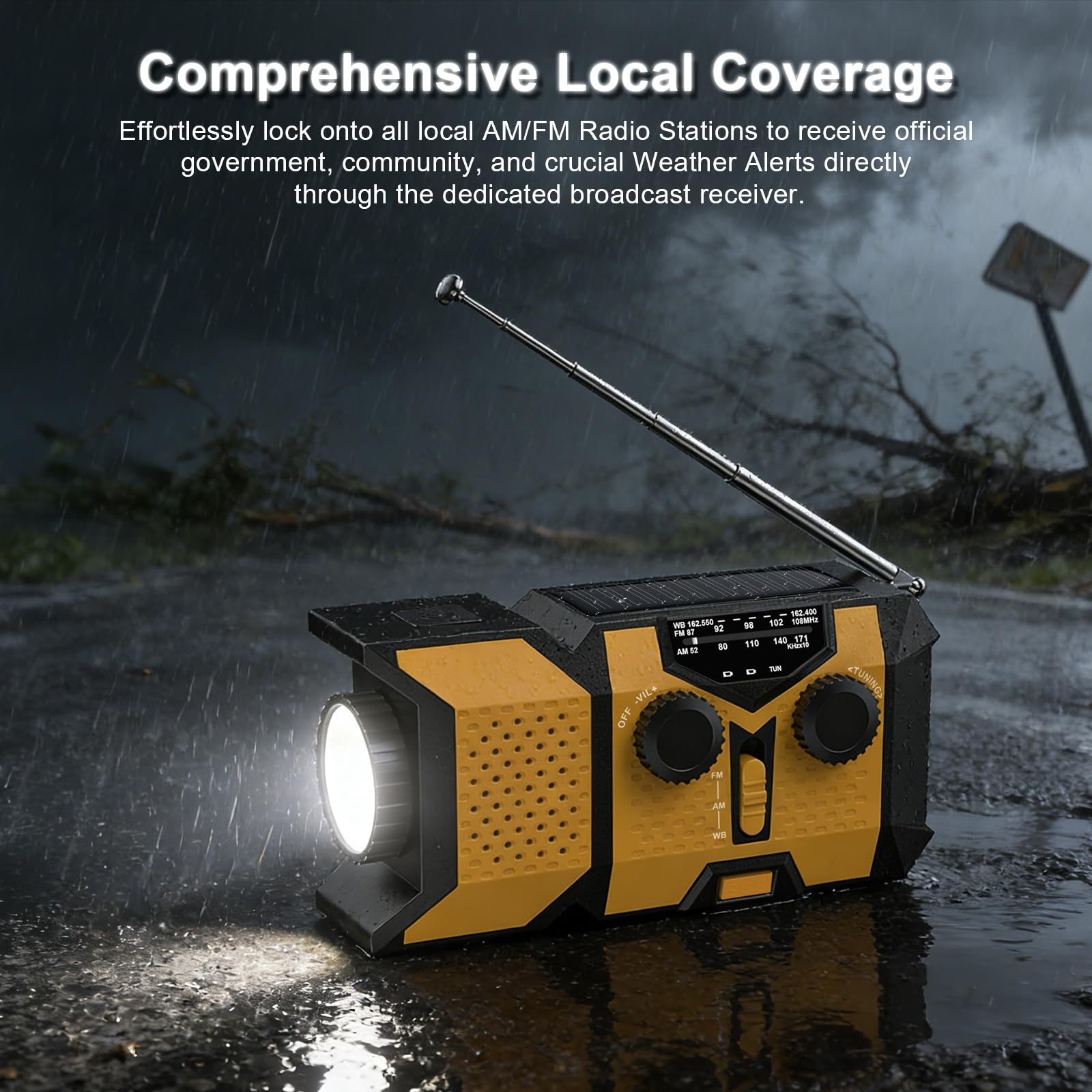 Radio Solaire D'urgence, 2000mAh Radio Dynamo Survie avec Lampe de Poche LED,Prend en Charge l'alarme SOS, la Radio AM/FM/WB, Radio à Manivelle Adaptée aux Situations D'urgence, au Camping, à la Survi