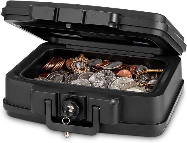 TANGZON Portable Safe Box, Fireproof Water-Resistant Safe Lock with Key Lock, High Security Lock Cabinet for Cash, Jewelry, Documents and Electronics (45cm x 38cm x 17cm)