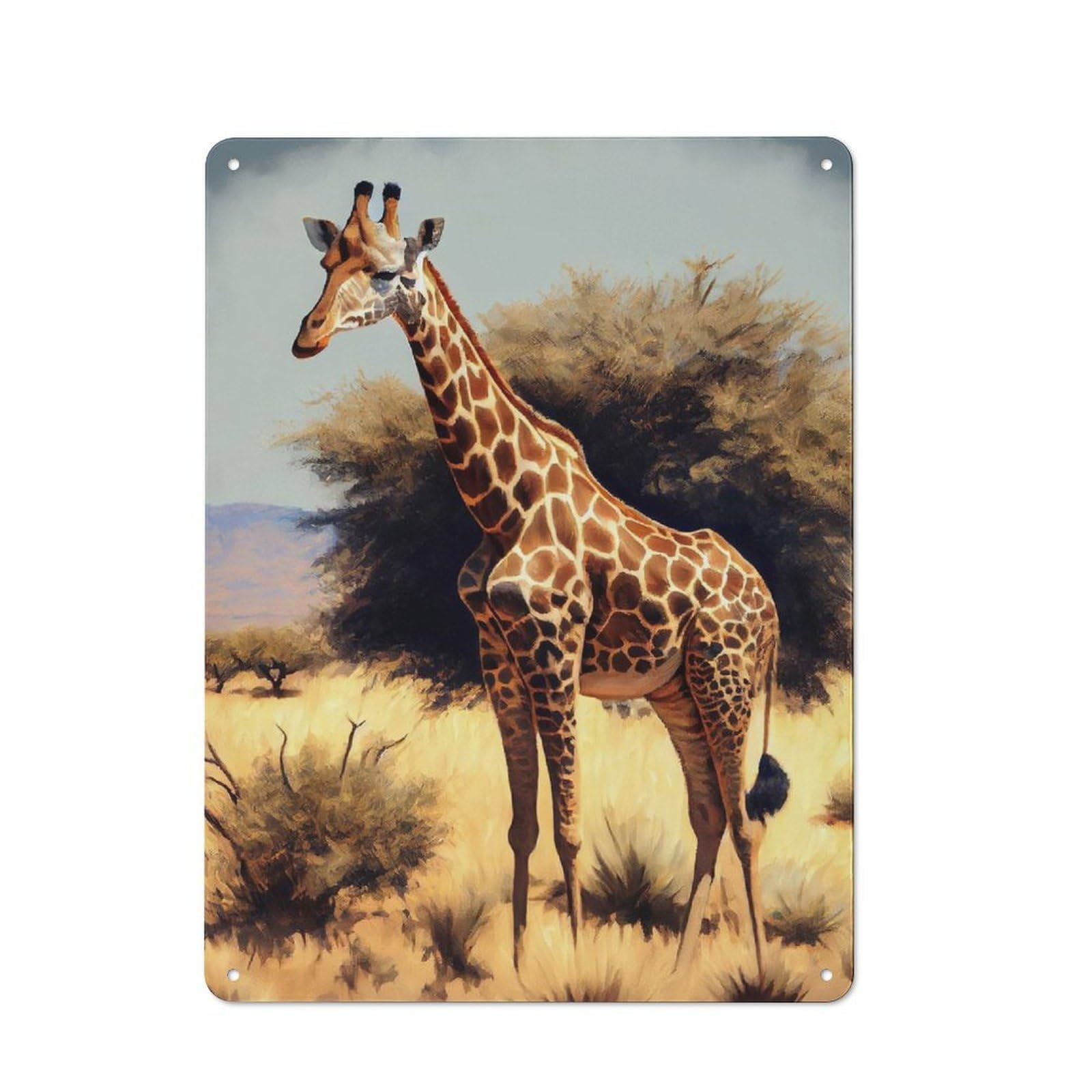 Junmoney Savanna Giraffe Oil Paint Tin Wall Plaque 40X30cm With For Hobby Room Or Studio, For Updating Hobby Room And Studio After Moving