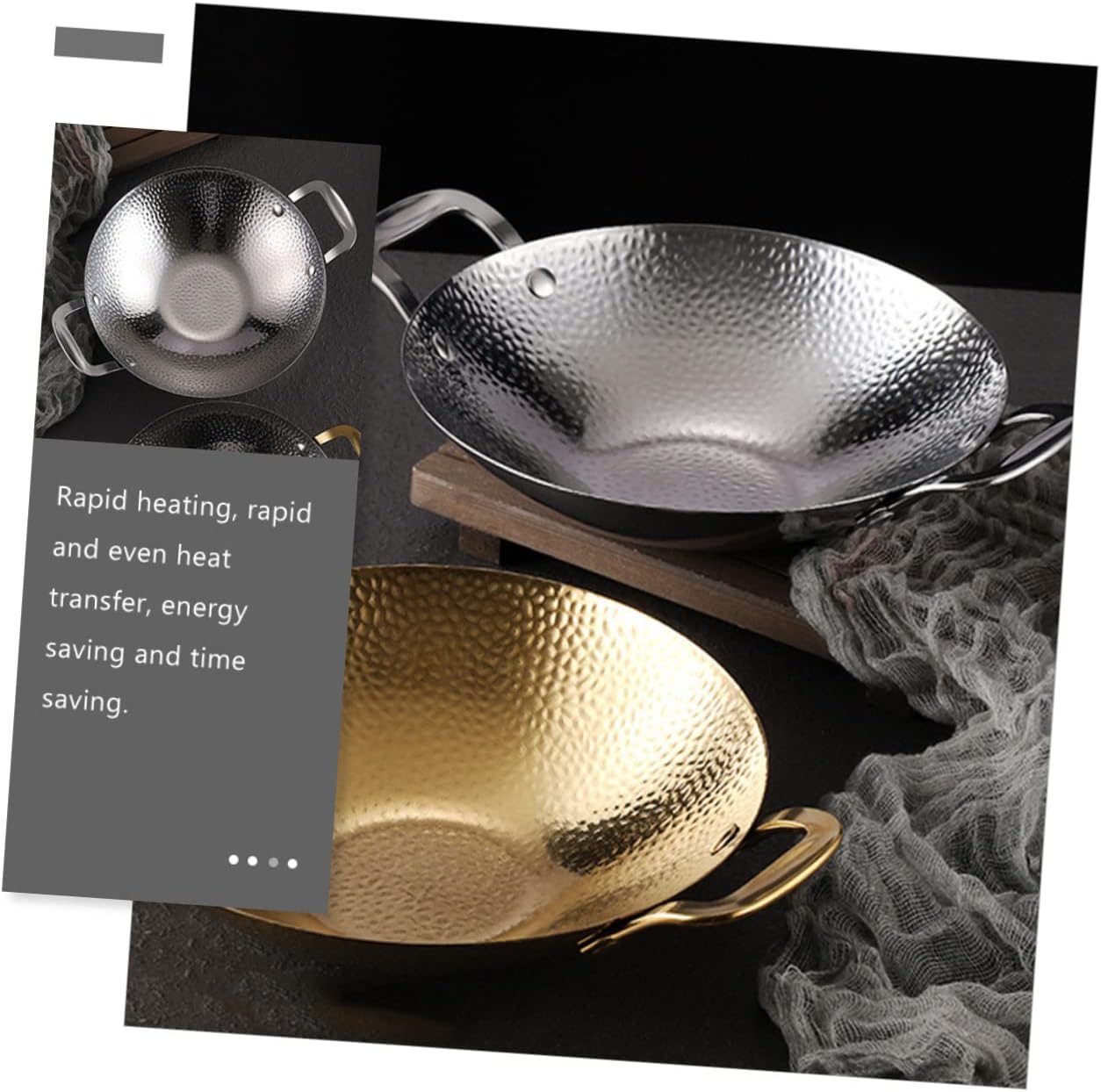 LIFKOME Double Handle Stainless Steel Cooking Pan Hammered Finish Household Hot Pot for Korean BBQ Sturdy Kitchen Cookware for Daily Use
