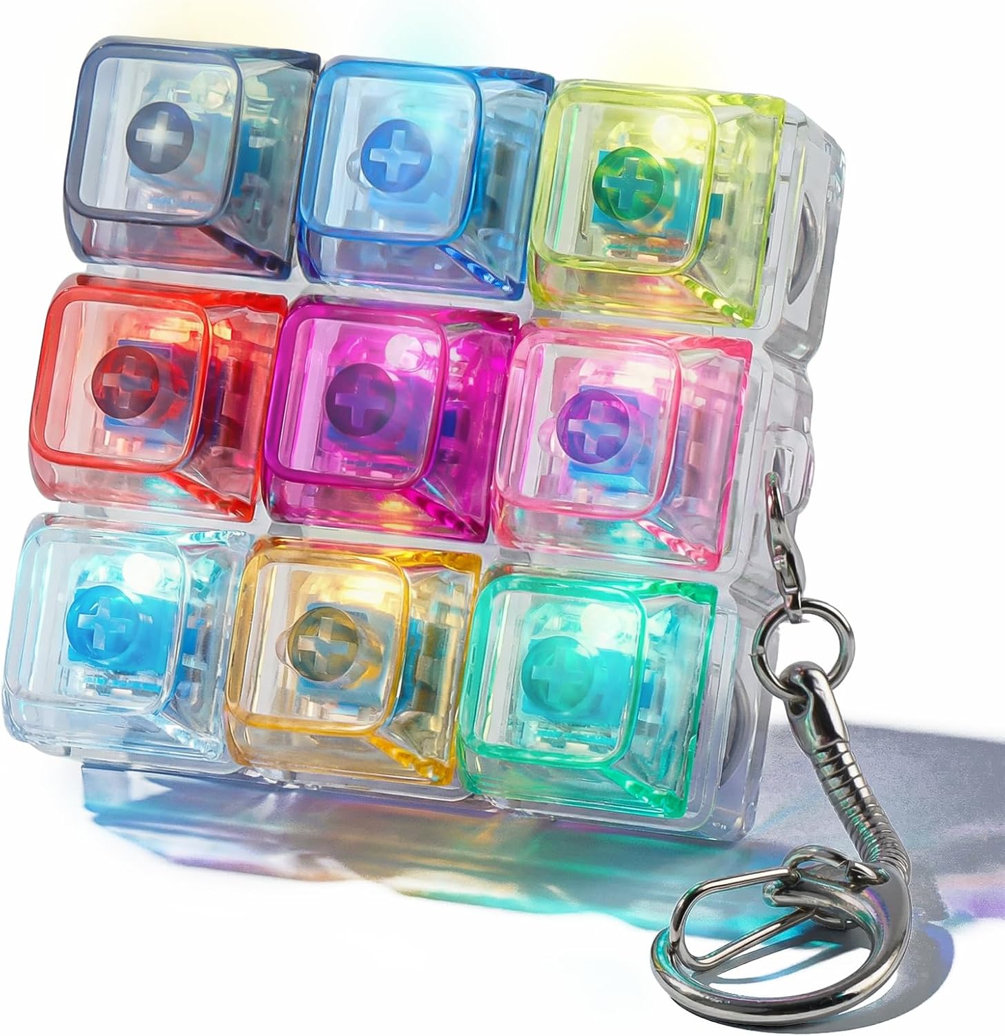 Keyboard Fidget Toy, Clicker Keyboard Fidget Keychain with LED Lights, 9-in-1 Keyboard Decompression Button Finger Clicker Toys, Button Stress Relief Fidget for Adult to Relief Stress