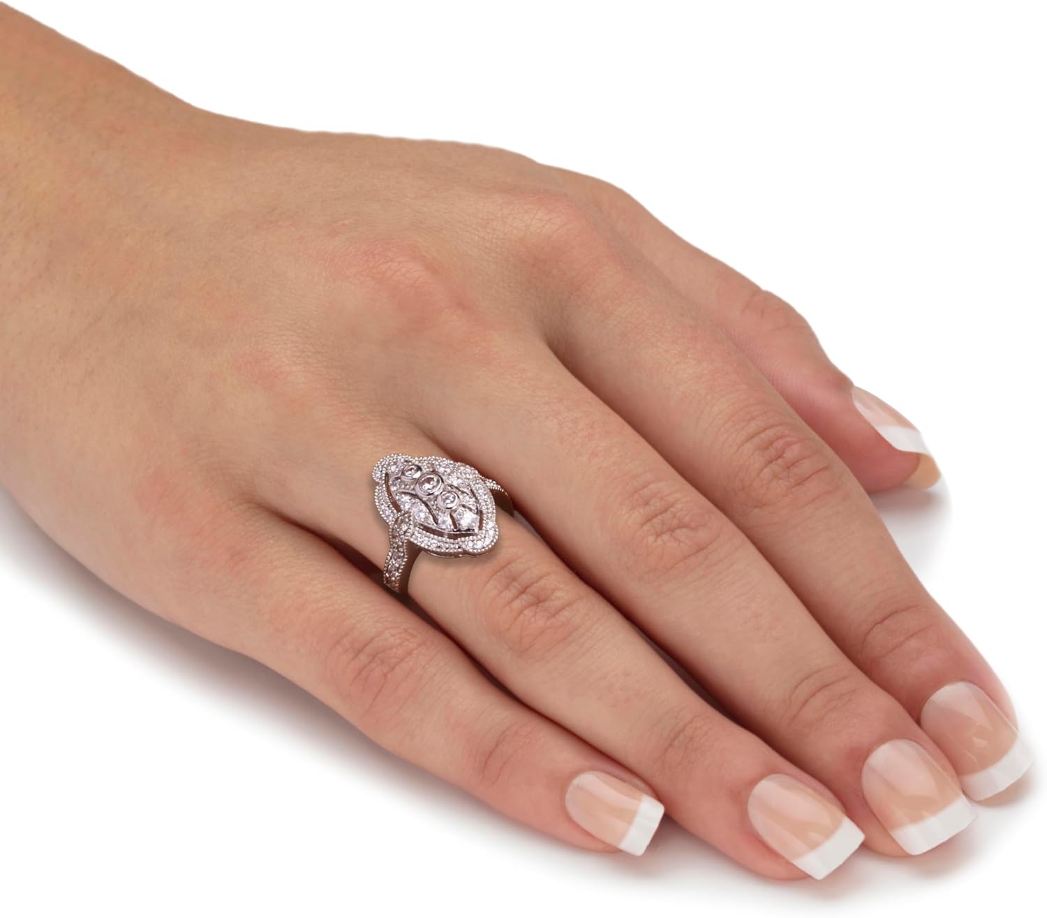 PalmBeach Platinum-plated Sterling Silver Round Cubic Zirconia Ring Sizes 6-10
