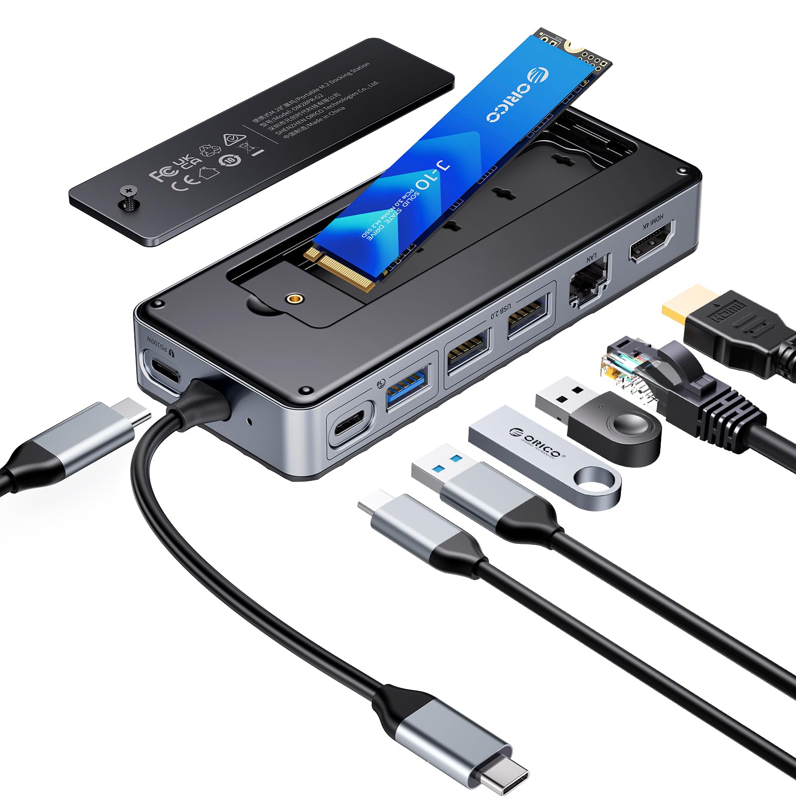 ORICO 8-in-1 USB C ドッキングステーション M.2 SSD 外…