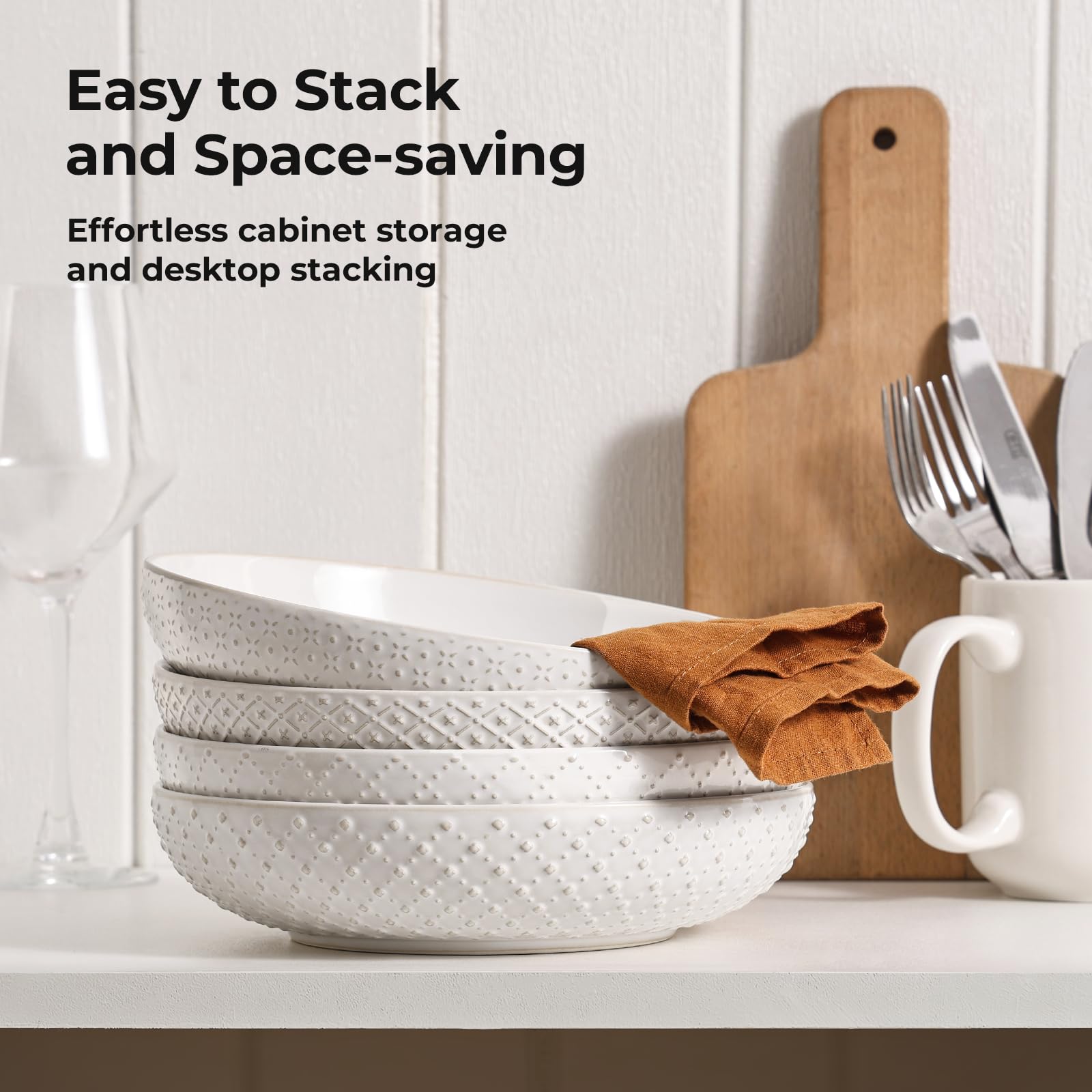 Y YHY Pasta Bowl Set van 4, witte Pasta Bowl platen, porselein soep