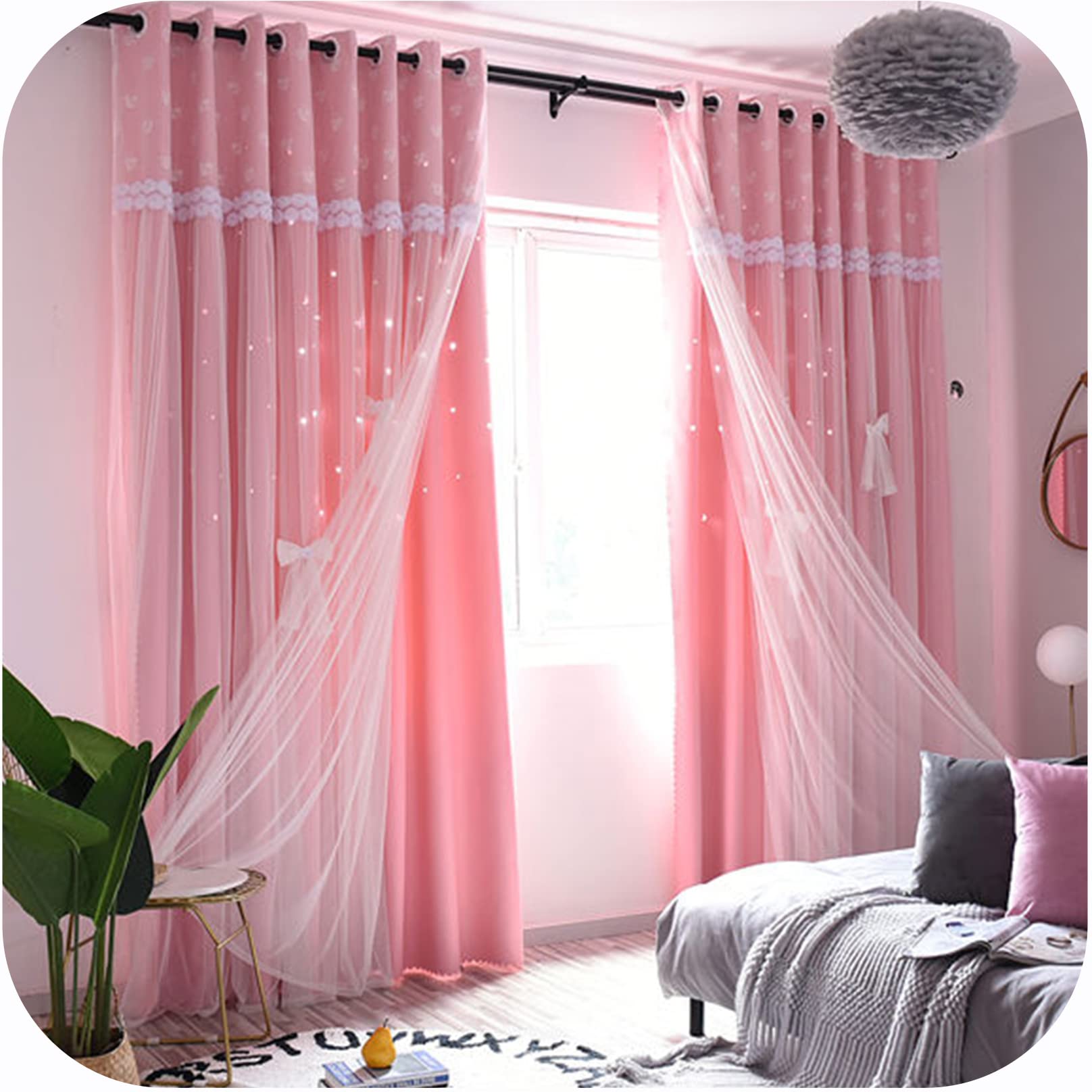 Rideaux occultants gris anti bruit et chaleur avec tulle blanc pour mieux dormir