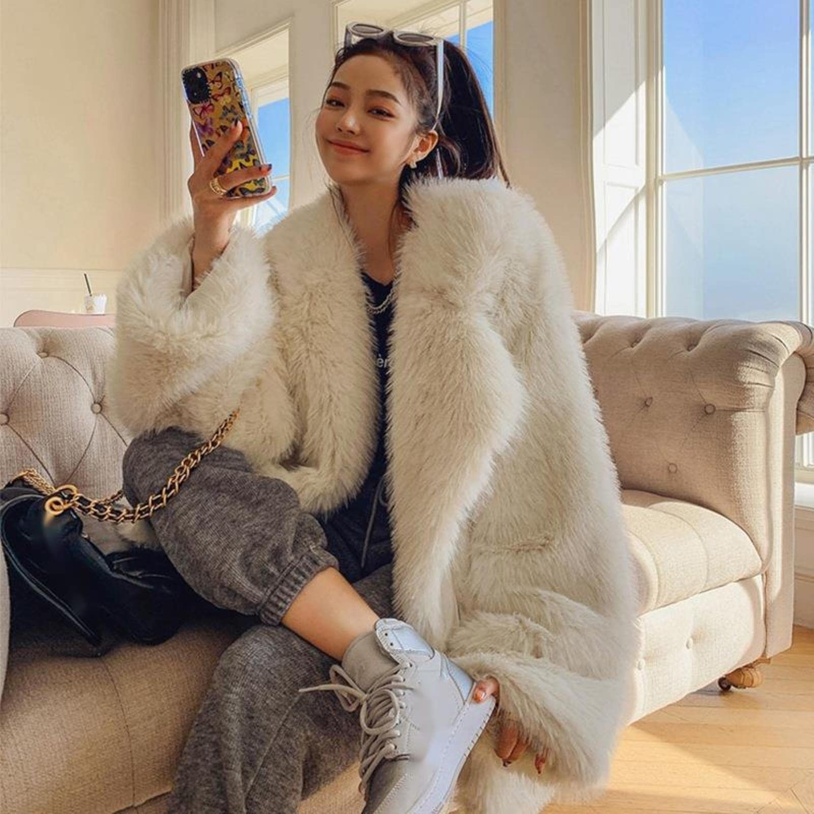 GJGFKO New Women Winter Clothes Fake Fur Coat Fake Fur Jacket Big