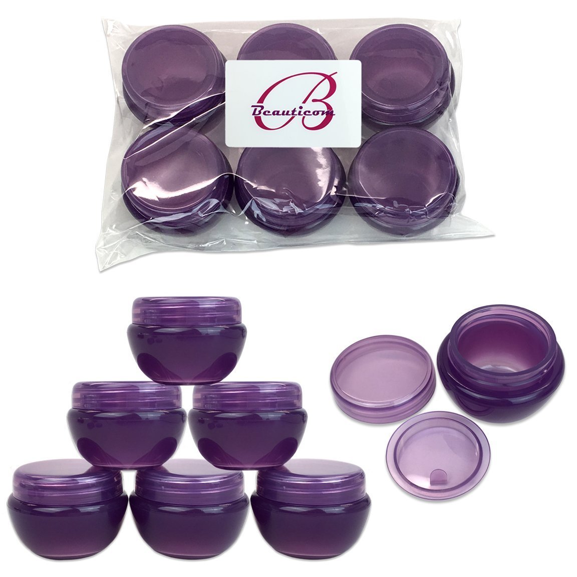 Beauticom 10G/10ML (6 Pieces, Dark Purple) Frosted Container Jars with Inner Liner for Scrubs, Oils, Salves, Creams, Lotions, Makeup Cosmetics, Nail Accessories, Beauty Aids - BPA Free