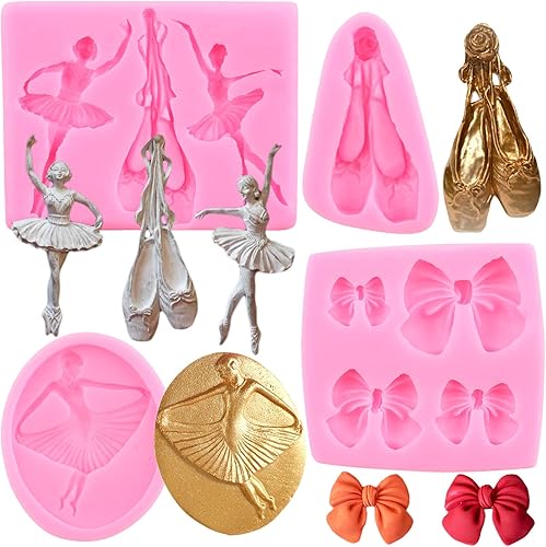 LKDQUTHM Juego de 4 moldes de silicona para bailarina de ballet, molde de fondant, molde de caramelo para decorar pasteles, cupcakes, arcilla