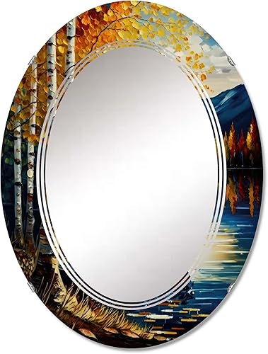 Miniatura 6 de DesignQ Small Boat On Lake in Fall II- Vanity Mirror, Bathroom Mirrors, Wall Mirrors for Living Room, Bedroom - Round Mirror - Large 24'x24', 32'x32'