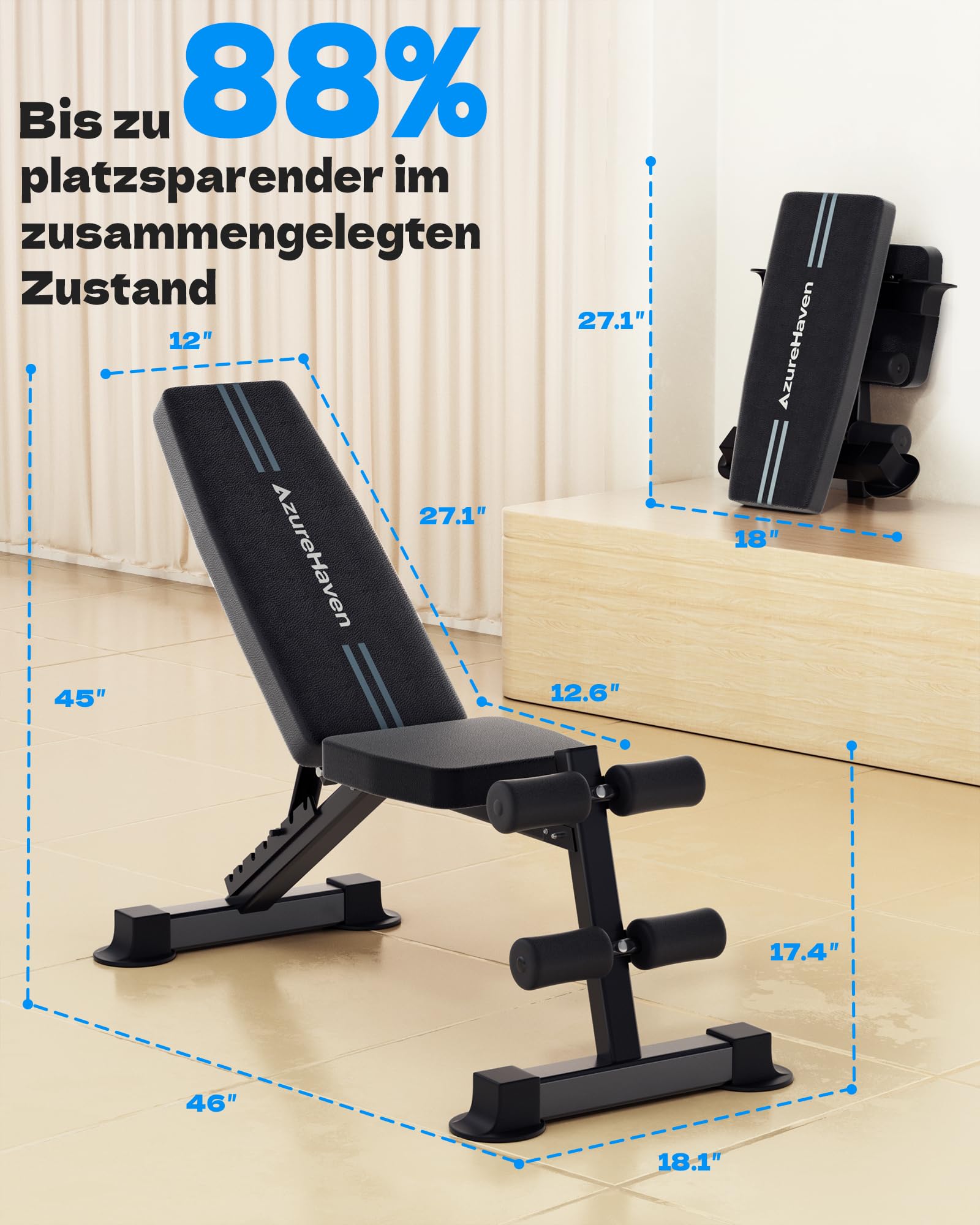 Hantelbank Klappbar Verstellbar, Multifunktions Trainingsbank Schrägbank für Ganzkörper-workout, 7 in 1 Fitnessbank für zu Hause oder im Fitnessstudio,360kg Gewichtskapazität