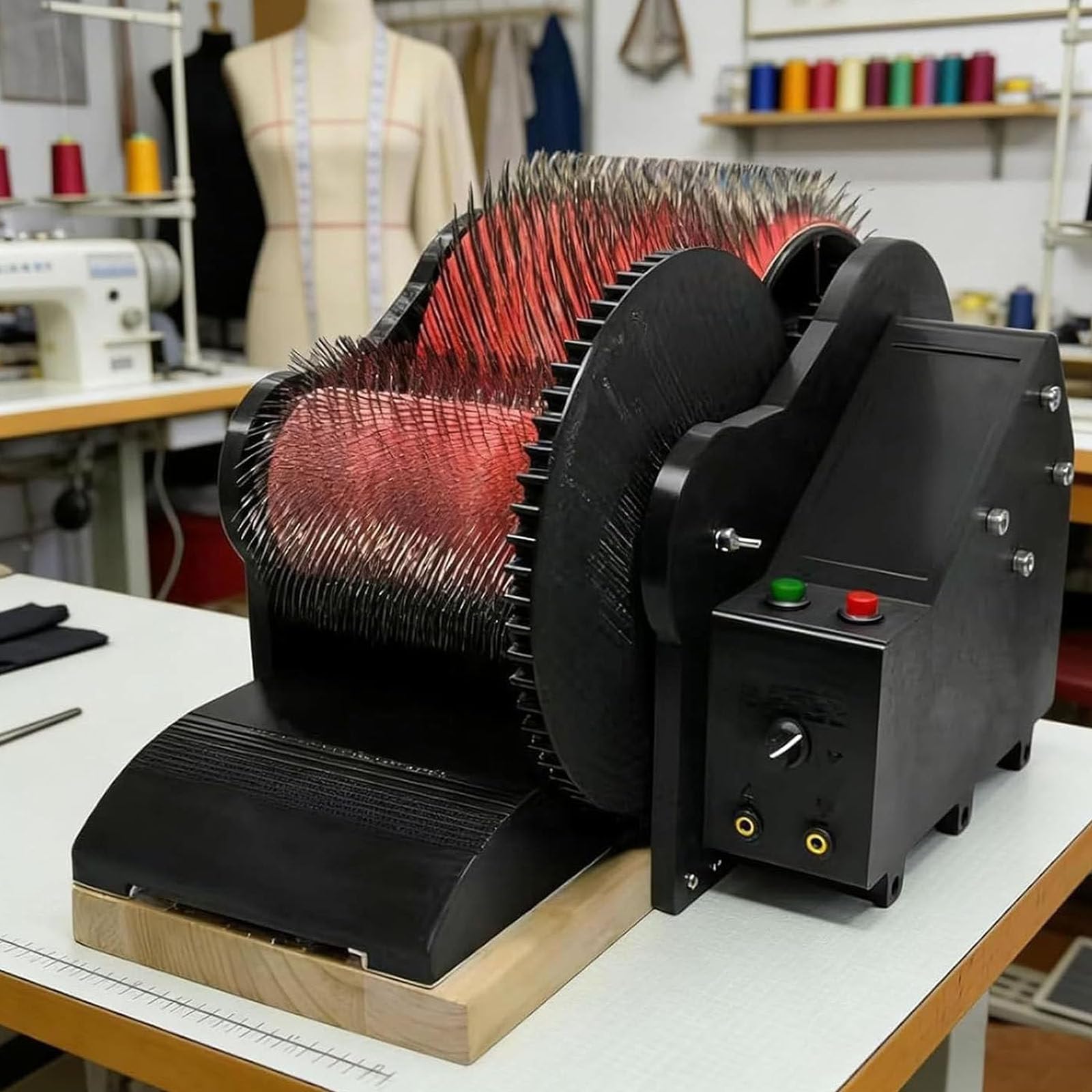 Drmoxin 50W Electric Wool Carding Machine, Wool Carding Machine Drum Carder, Wool Fiber Drum Carding Machine with Brush & Awl, with Foot Pedal, for Combing Blending