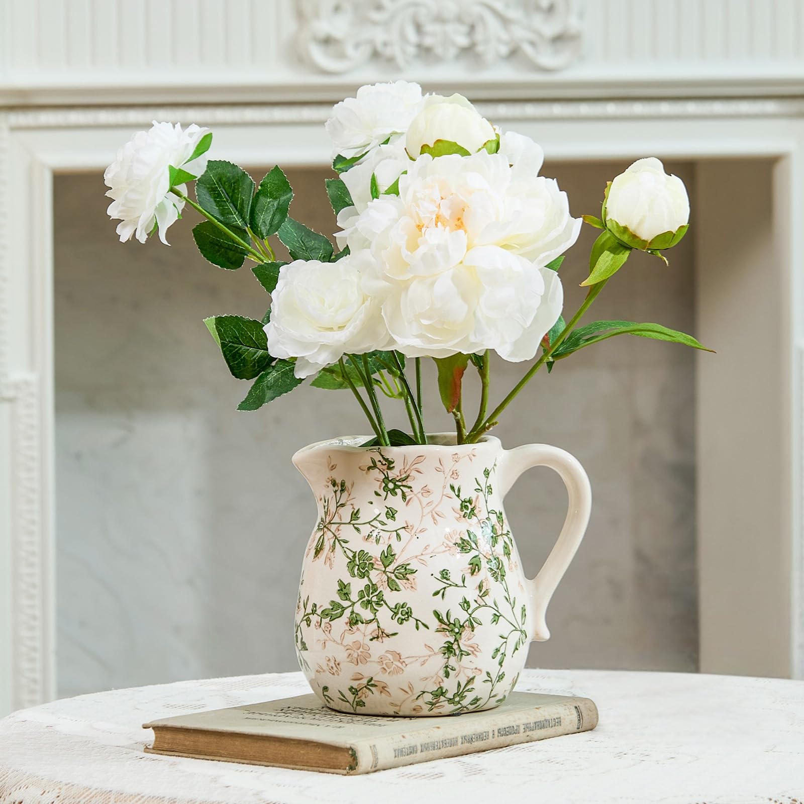 Amazon.com: Vintage White and Green Floral Ceramic Vase with