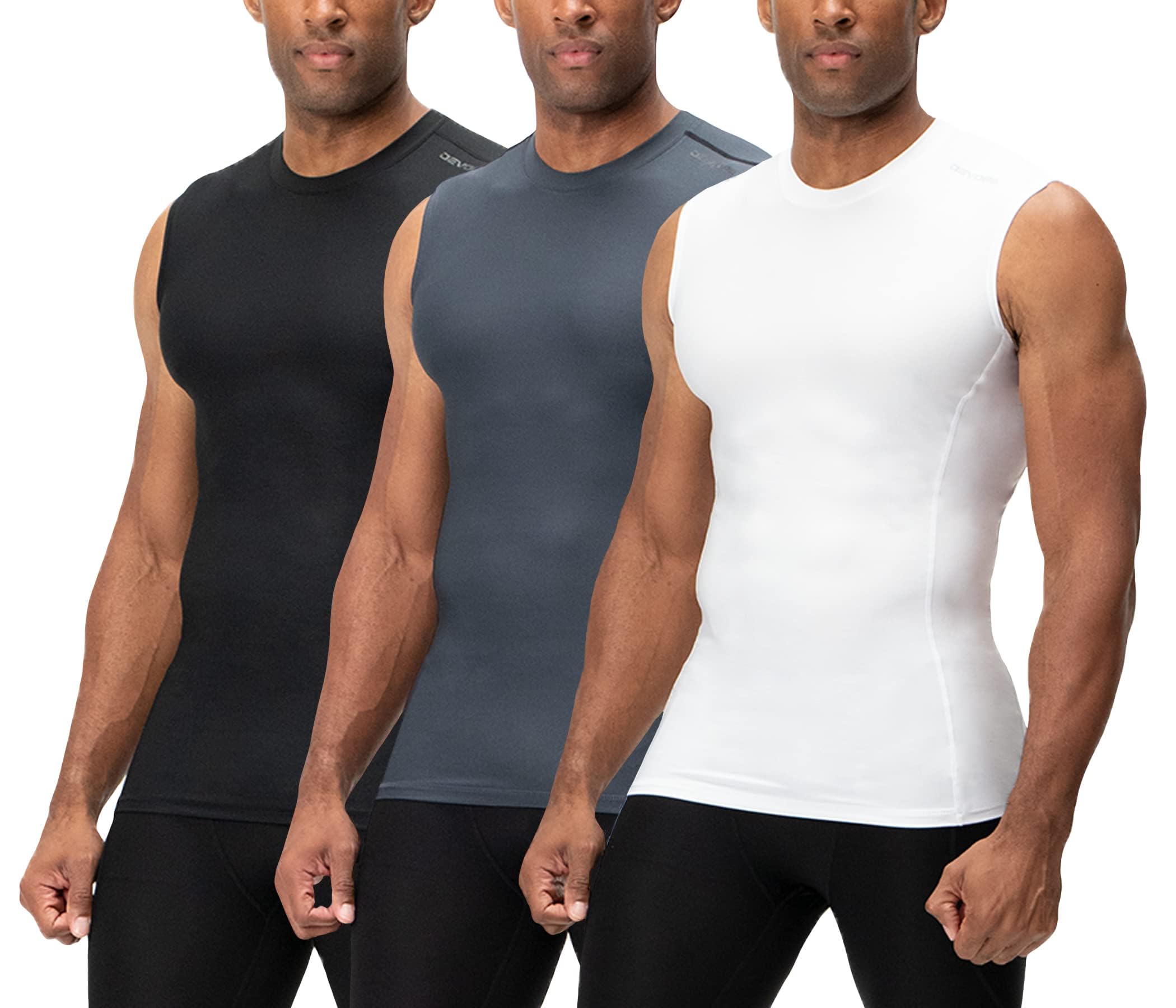DEVOPS 3 Pack Men's Sleeveless Compression Shirts Tank Top Baselayer