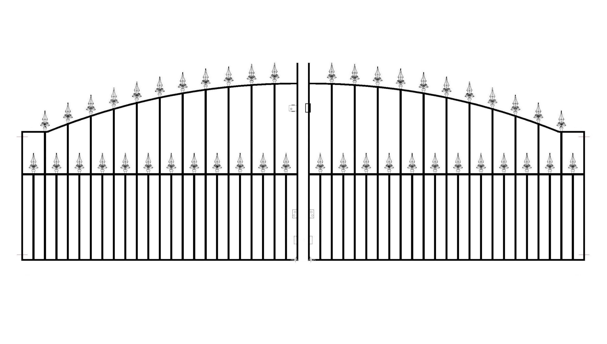 Black Saxon Arched Spear Top Metal Driveway Gates 1245Mm High Galvanised Wrought Iron Dual Swing Gate (3658Mm (12Ft) Gap X 1245Mm High Sazp25)