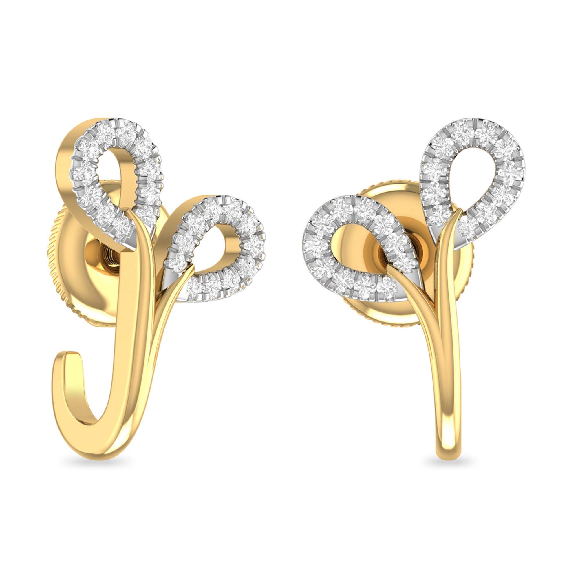 Yellow Gold and Diamond Stud Earrings for Women-image-27
