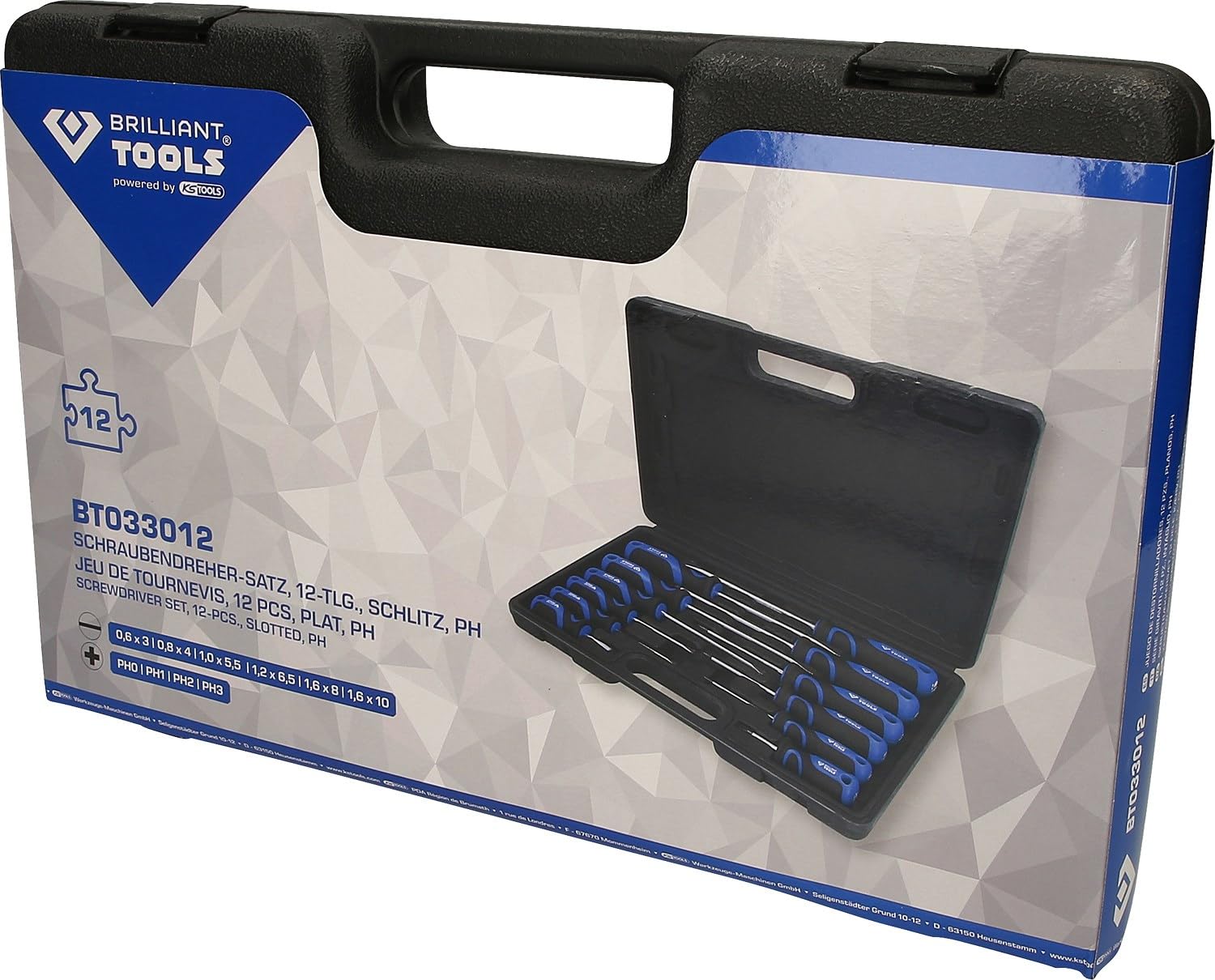 BRILLIANT TOOLS BT033012 Serie giraviti, 12 pz, intaglio, PH [Powered by KS TOOLS]