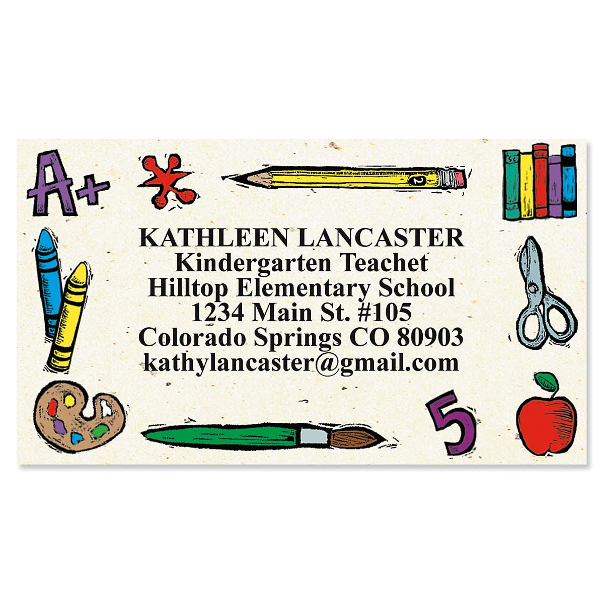 Colorful Images Class Time Teacher Personalized Business Cards - 2" x 3 1/2", 250 Single Sided Custom Teacher Card Set Printed on Heavy 80# Cover