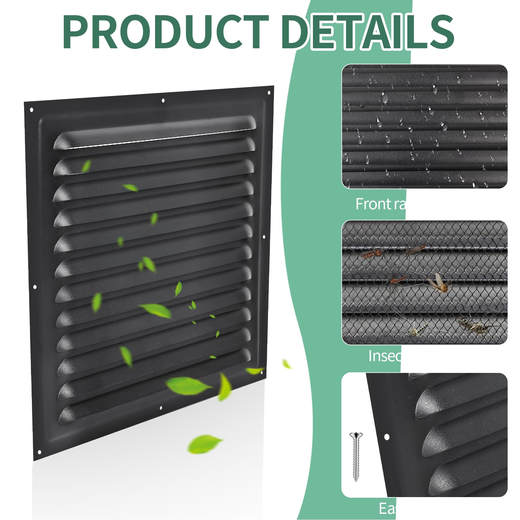Lot de 2 grilles d'aération à pignon (30,5 x 30,5 cm) pour murs en aluminium, lofts, garages, plus avec écrans, grilles d'aération en métal, maisons extérieures, renfort de plafond de grenier