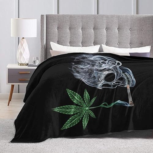 Miniatura 4 de Manta ligera de forro polar para ahumar con hojas de marihuana y calavera, súper suave y acogedora manta cálida para sala de estardormitorio para