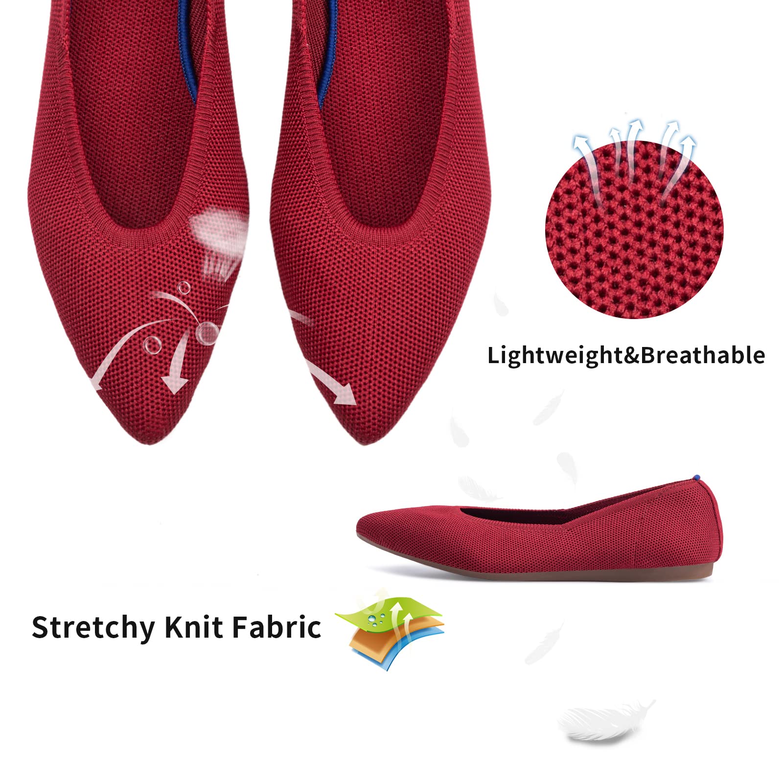 Frank Mully Scarpe Eleganti da Donna a Punta Piatta Lavorata a Maglia con Zeppa Bassa Comode Scarpe Basse da Donna Slip-on