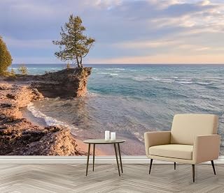 Wall Mural Lake Superior Coast Presque Isle Park Michigan Peel and Stick Wallpaper Removable Self Adhesive Large Mural Wall Decor for Living Room Bedroom Kids Room 69''x96''