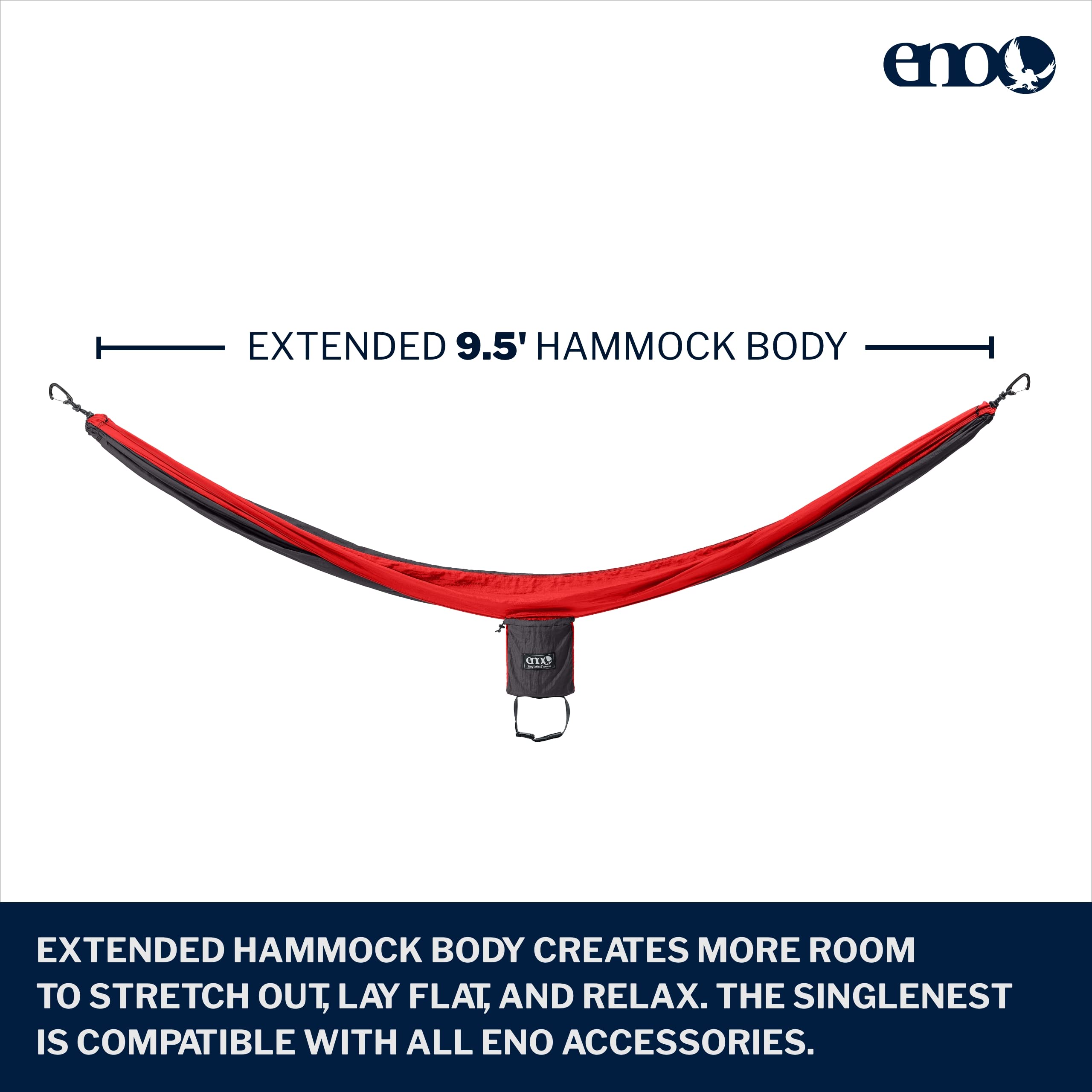 ENO SingleNest Hammock - Lightweight, 1 Person Portable Hammock - for Camping, Hiking, Backpacking, Travel, a Festival, or The Beach - Charcoal/Red