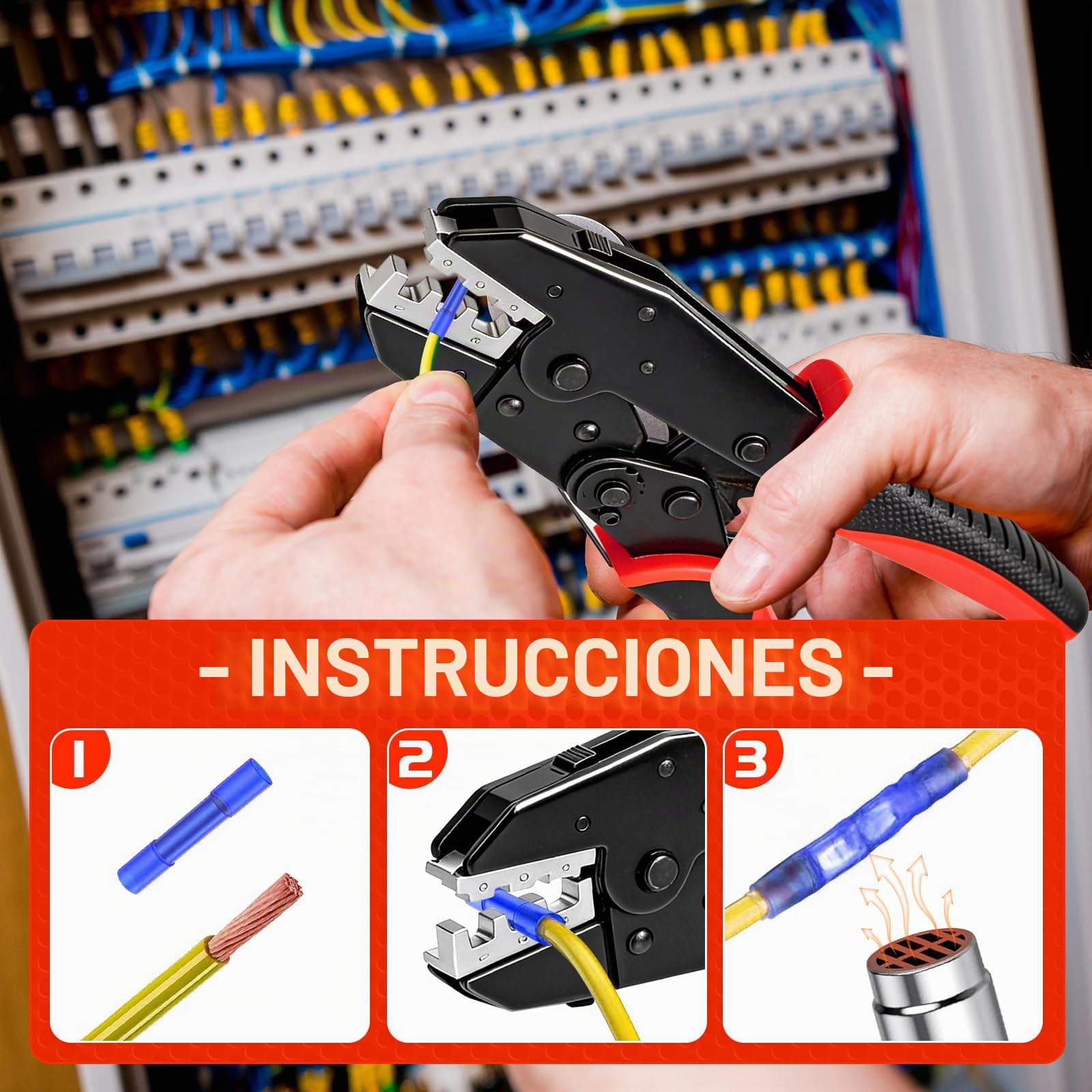 Crimpadora -Alicates con mordazas cambiables para engarzar para Cables Eléctricos, engaste con mordazas de liberación rápida para terminales de cable