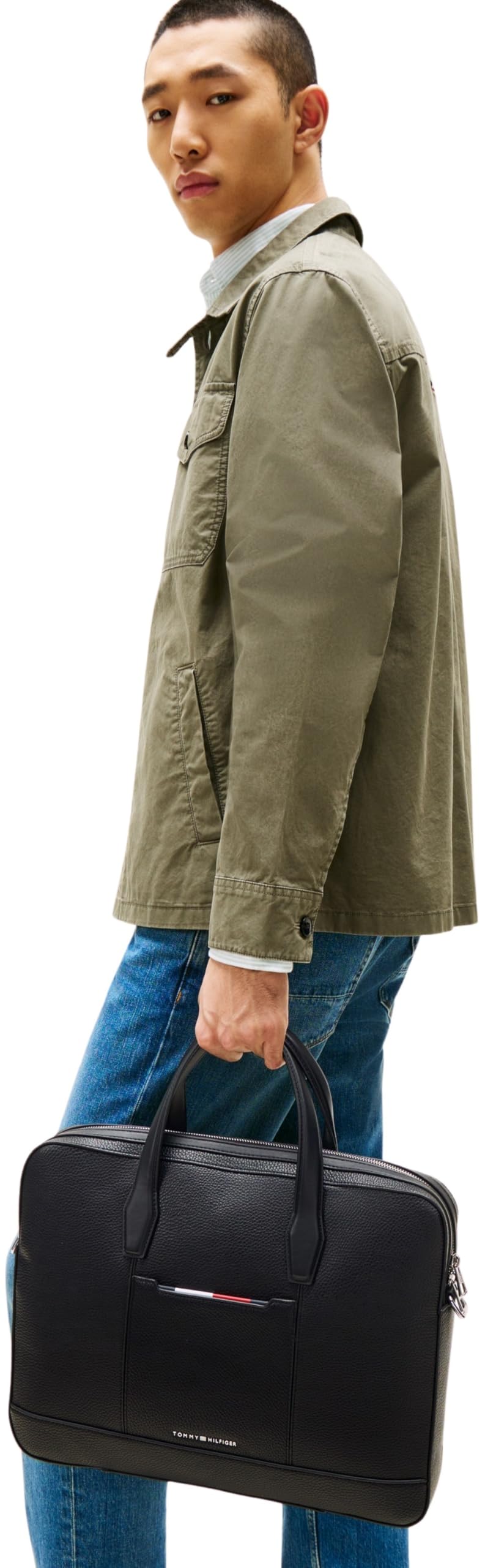Tommy Hilfiger Sac pour Ordinateur Portable Homme Central Slim Effet Grain Fin, Noir (Black), Taille Unique