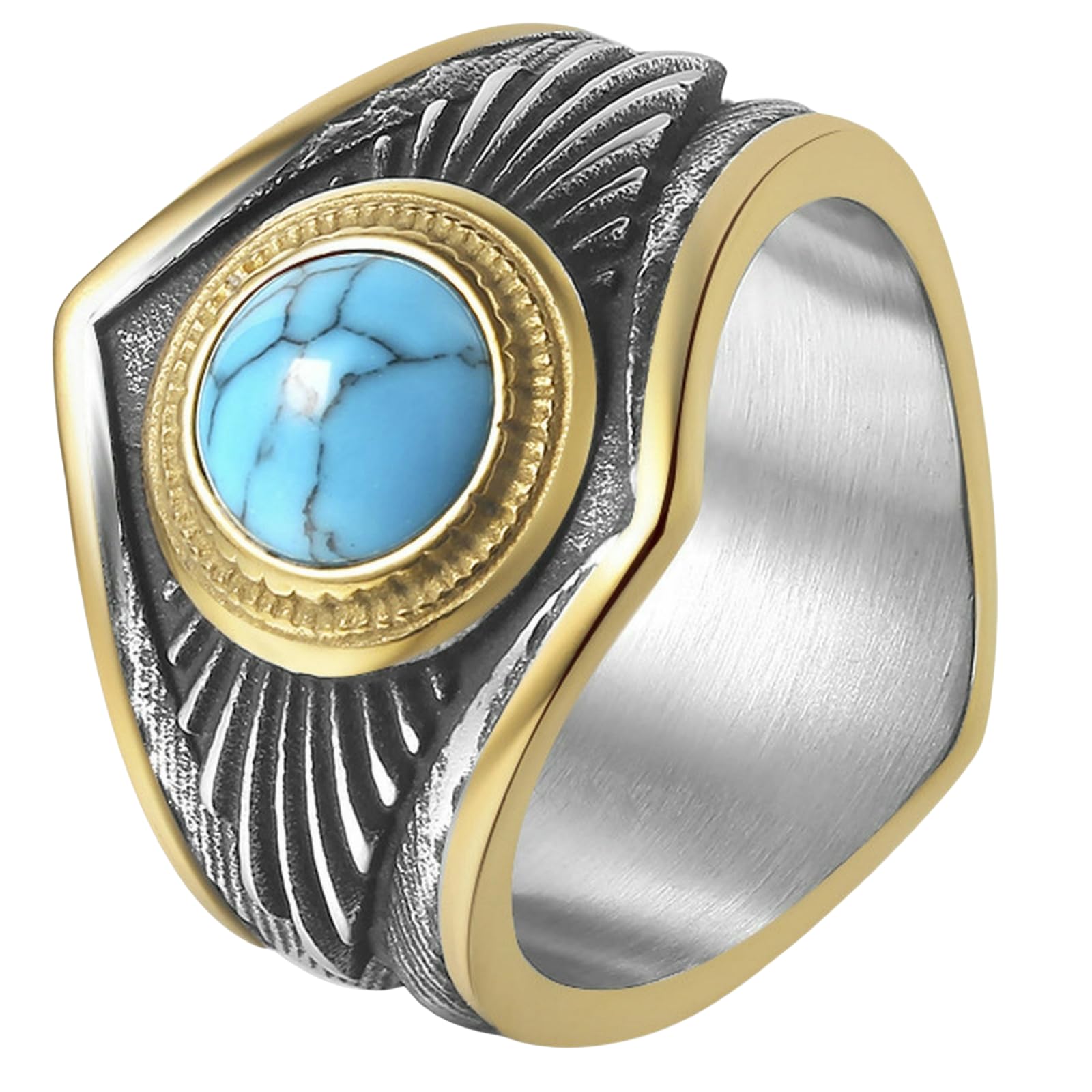 WBDWWTD Edelstahl-Vintage-Türkis-Ring, einzigartiges Geschenk im indischen Stil für Herren