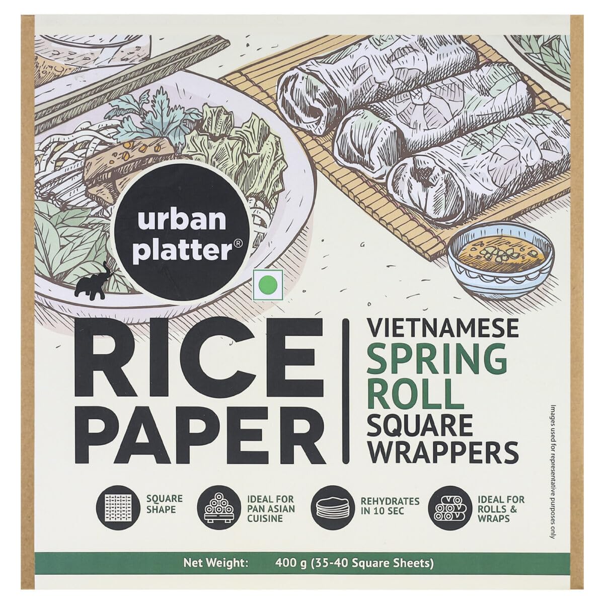 Urban Platter Square Rice Paper Sheets, 400g (Vietnamese Spring Roll Wrappers | Gluten Free | 22 cm Each | Easy to Roll)-image-22
