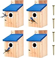 hoamayya 4-Pack Blue Wooden Birdhouses with Predator Guard - Weatherproof Outdoor Bluebird Houses for Backyard Birds