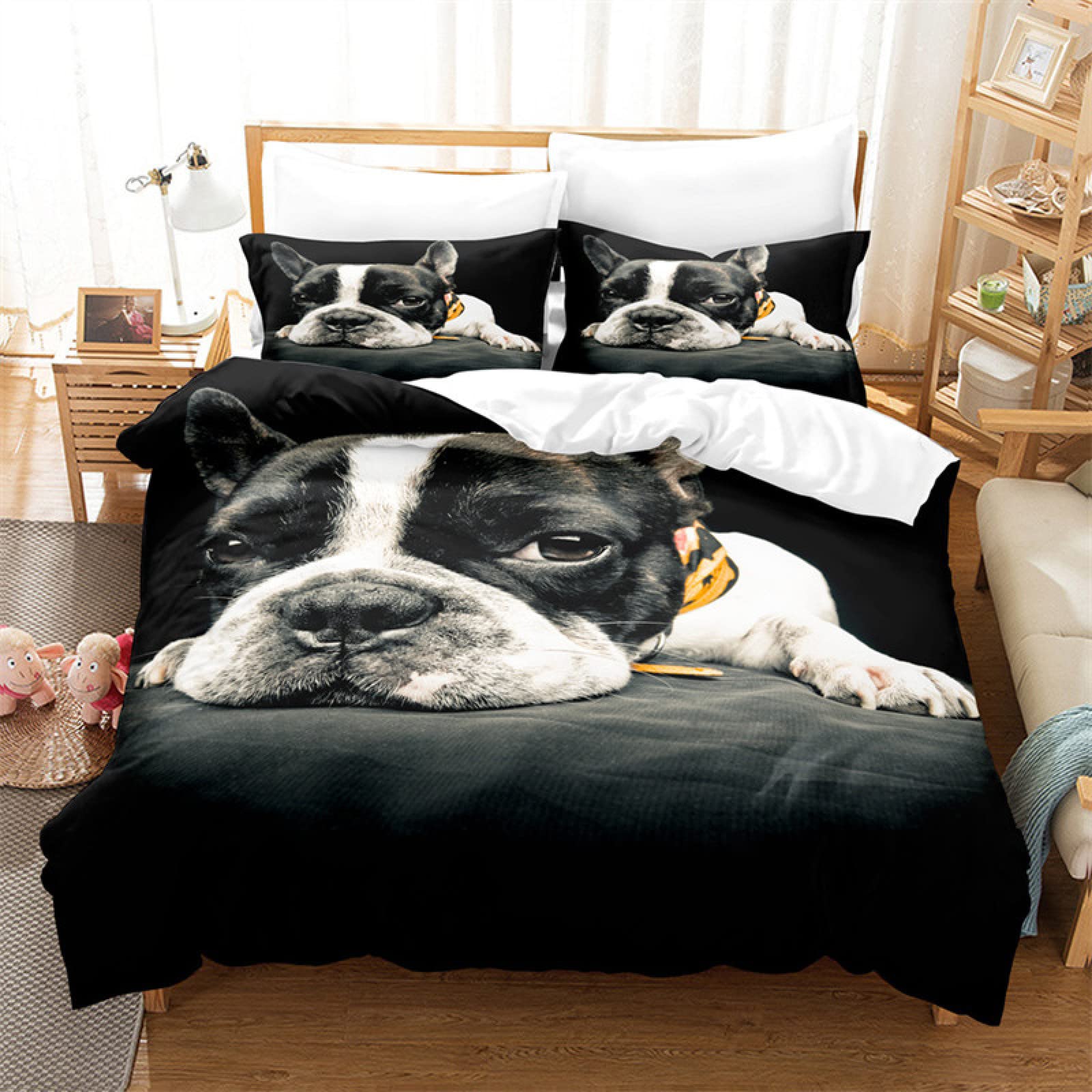 Housse de couette adaptée aux garçons filles bulldogge parure 90x190