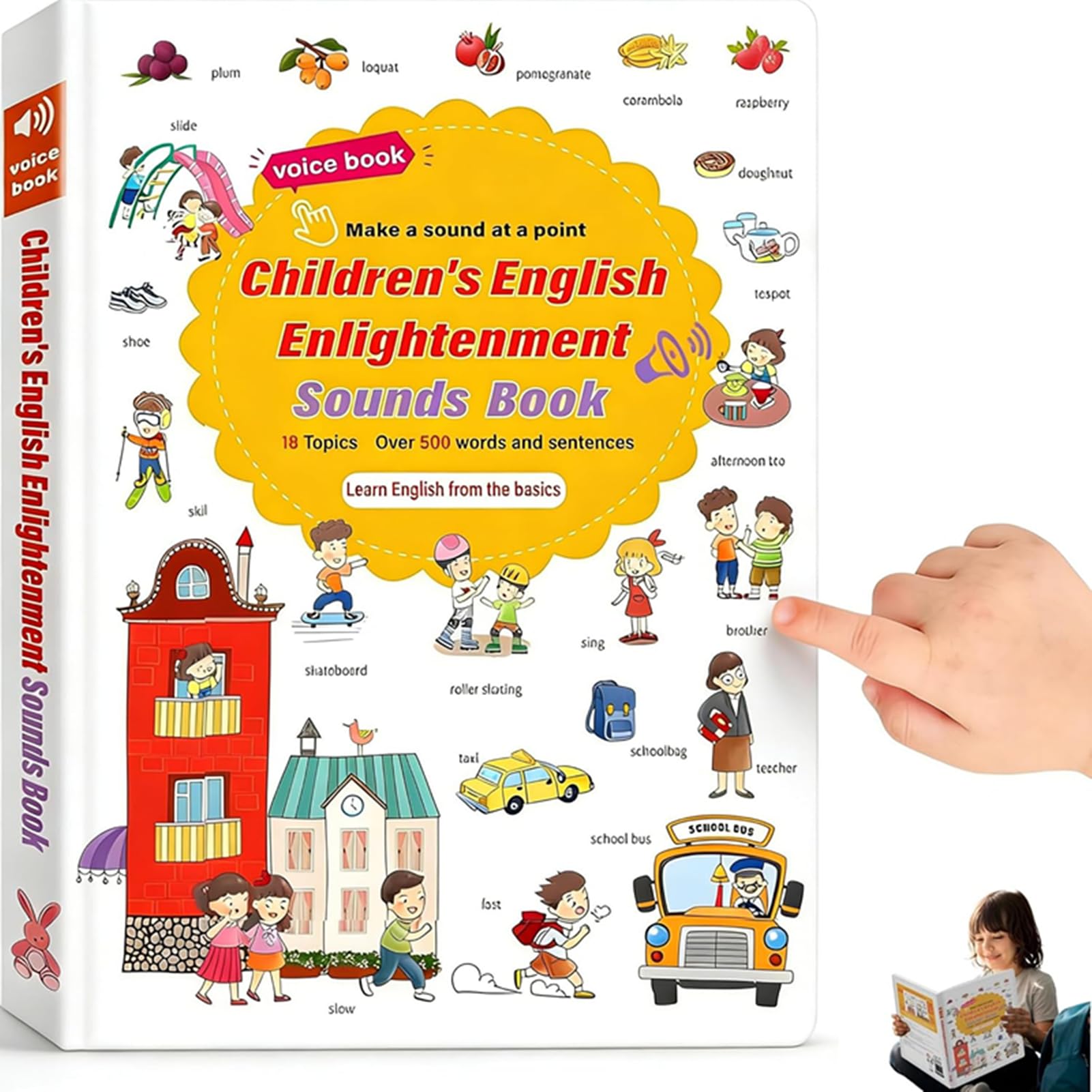 500-Word Audio Learning Book,English Words Sound Books For Kids Toddlers 2,3,4,5,6 Years Old For School Classroom Library Playtime Bedtime Language Development
