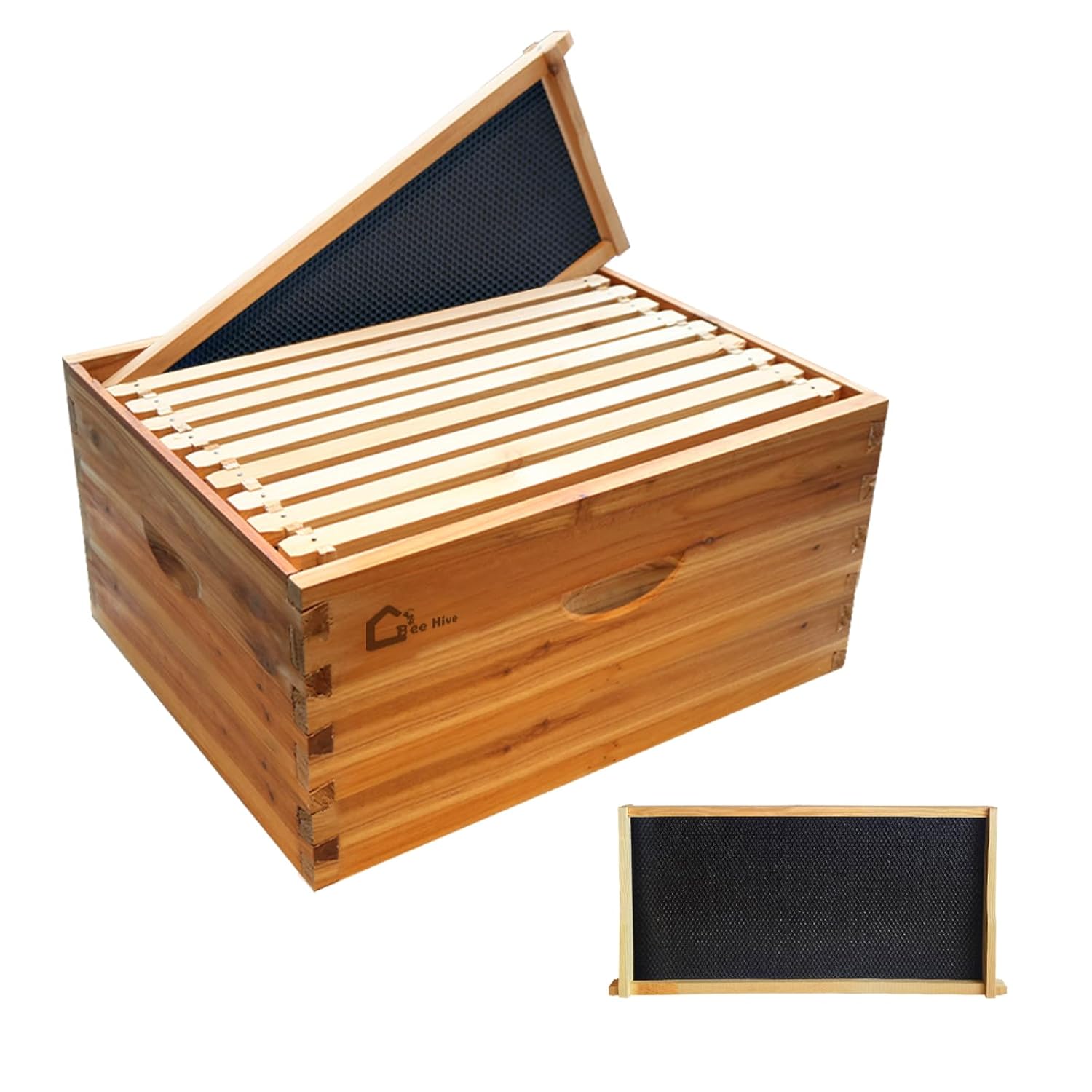 10-Frame Bee Hive Starter Kit, Complete Pre-Assembled Beehive with Natural Beeswax Coating, Weatherproof Cedar Wood & Dovetail Joints, Includes Brood Box, Honey Super, Frames, Cover