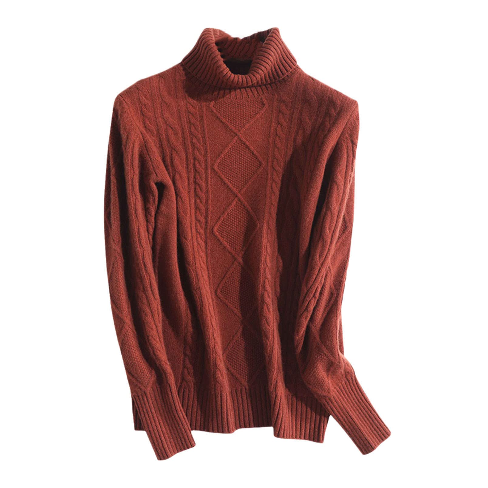 Dolcevita Maglioni per le Donne Cavo Femminile Manica Lunga Maglia Maglione Inverno Caldo Lana Cashmere Maglione, Caramello, S