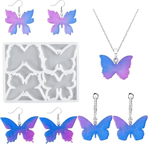 Molde de resina de mariposa, moldes de silicona para colgantes, moldes de epoxi 3D, molde de fundición de bricolaje para hacer joyas, aretes,