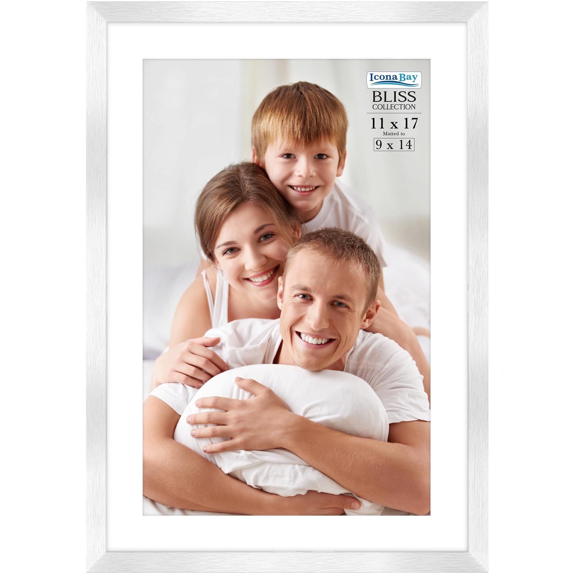 Icona Bay - 11x17 Silver Picture Frame with Removable Mat to 9x14 Photo - Modern Style Engineered Wood Poster Frame - Wall Mount Only - Bliss Collection โ image 1