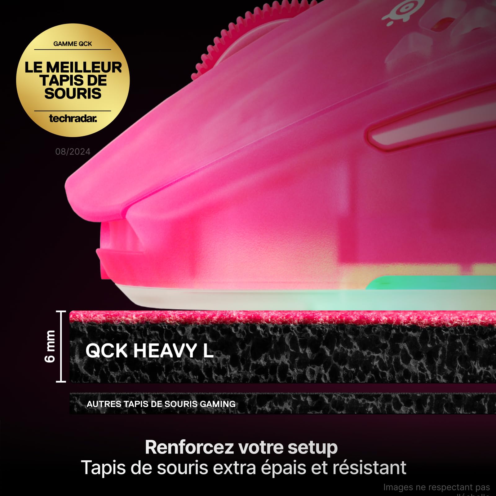 SteelSeries QCK Heavy- Tapis de Souris Gaming - Base antidérapante épaisse, Suivi précis optimisé FPS/MOBA/RTS/MMO - Disponible en 450×400×6 mm, Magenta