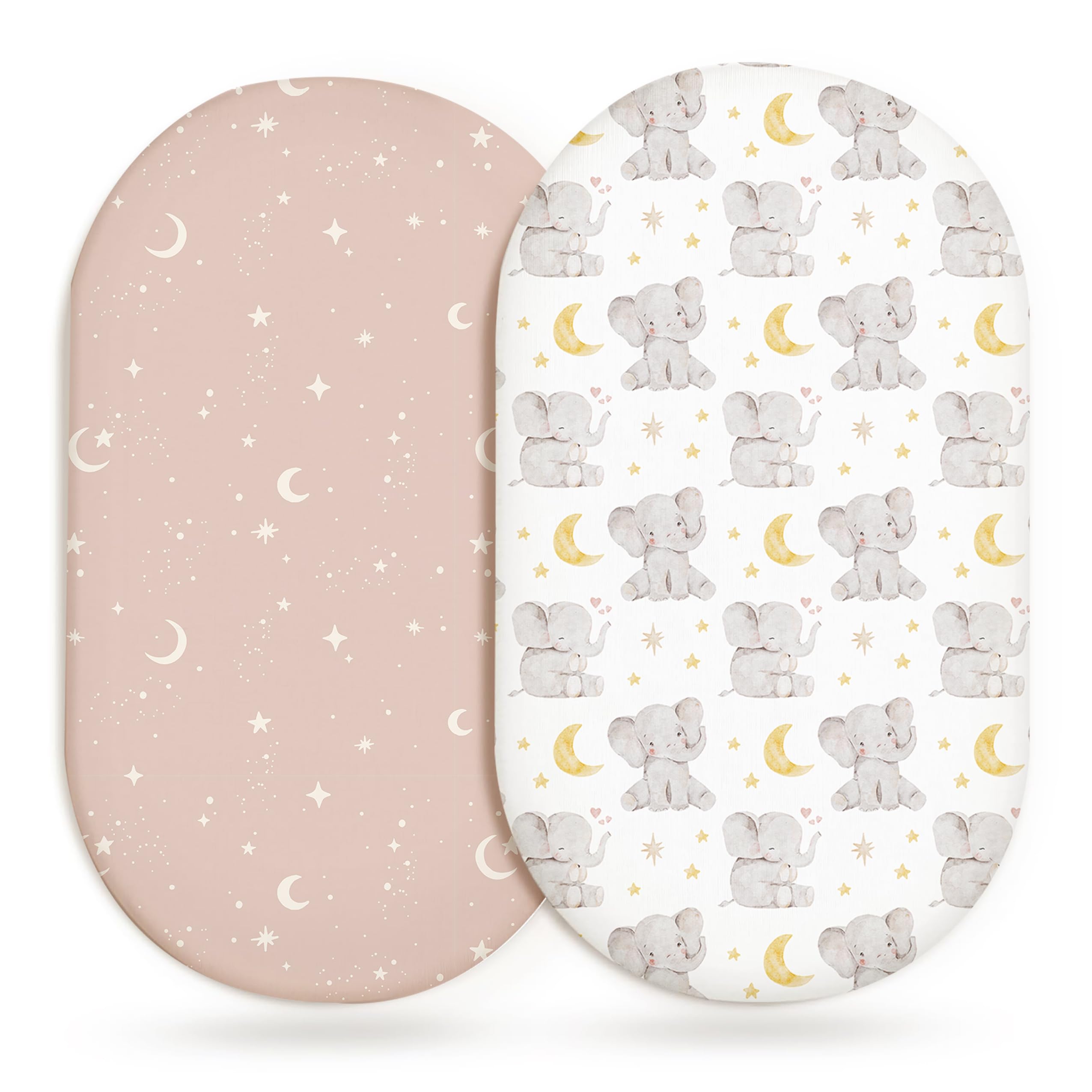 Bassinet Sheets, Fitted Baby Mattress Covers, 33" x 17", Elephant Dream