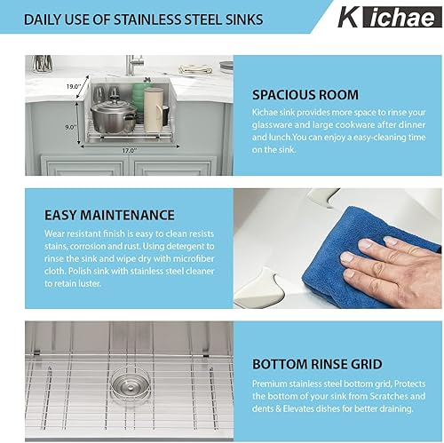 Miniatura 14 de Kichae Fregadero de lavandería de 21 x 18 pulgadas, fregadero de acero inoxidable de 12 pulgadas de profundidad para debajo de la encimera, lavabo