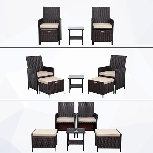 Miniatura 7 de Juego de 5 piezas de conversación seccional para patio, muebles de mimbre para exteriores, sofá y mesa de jardín, marco de acero galvanizado,