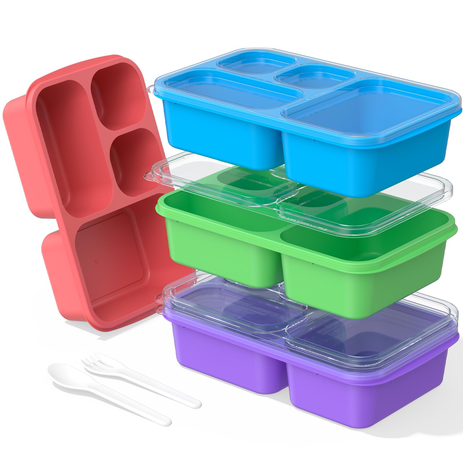 Bento Lunch Box - 4 Pack, 4-Compartment Meal Prep Containers, Adult Lunch Box, Microwave & Dishwasher Safe (Dark-PP(B/P/G/P))